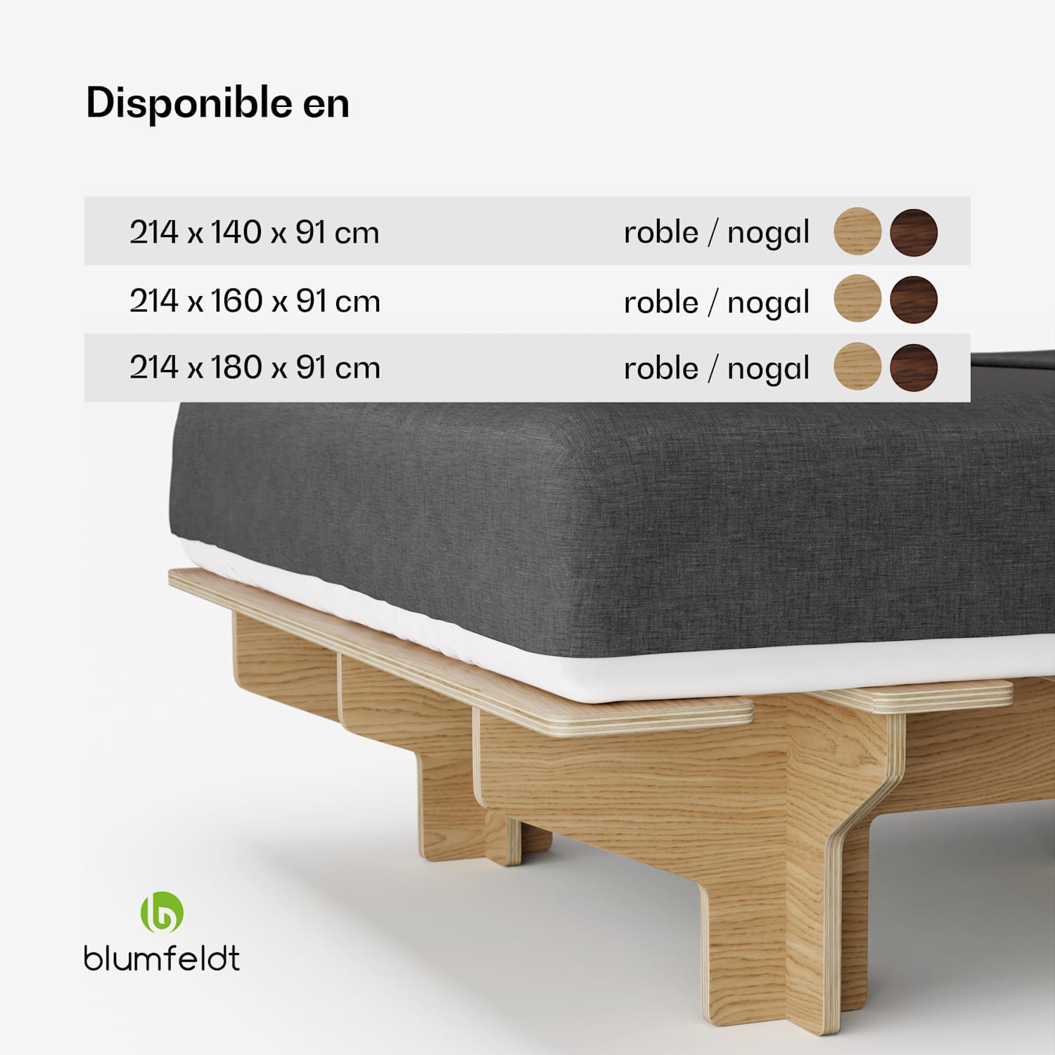 NordicAura Double Somier doble | 140 cm x 200 cm | robusto | sin herramientas | madera de eucalipto | estante 140 cm | Roble