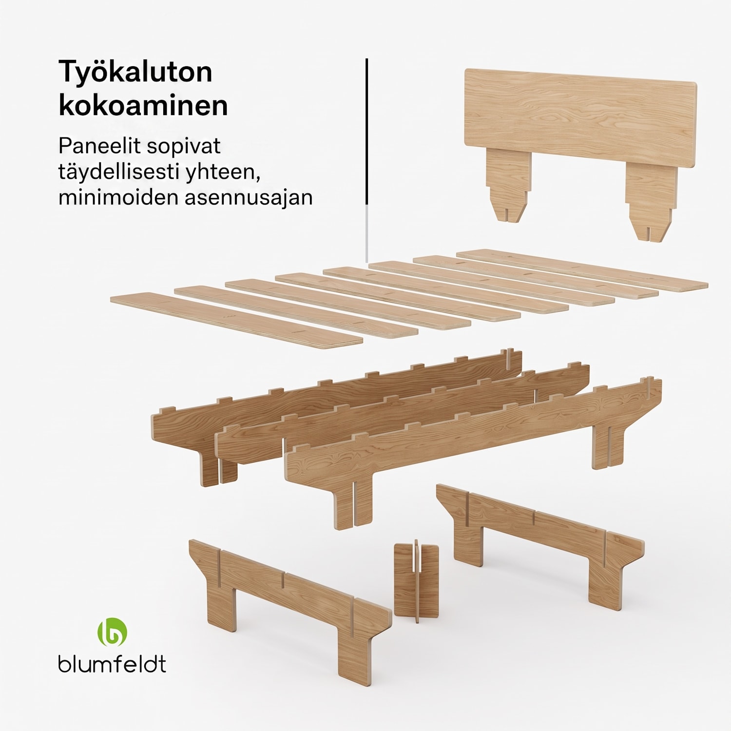 NordicAura Double sängynrunko | 140 cm x 200 cm | vankka | ilman työkaluja | eukalyptuspuu | hylly 140 cm | Tammi