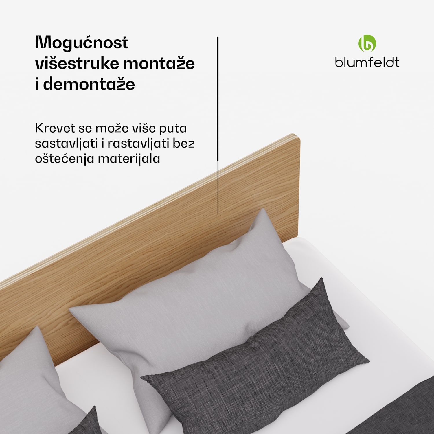 NordicAura Dupli okvir bračnog kreveta, 140 cm x 200 cm, robustan, bez alata, drvo eukaliptusa, polica 140 cm | Hrast