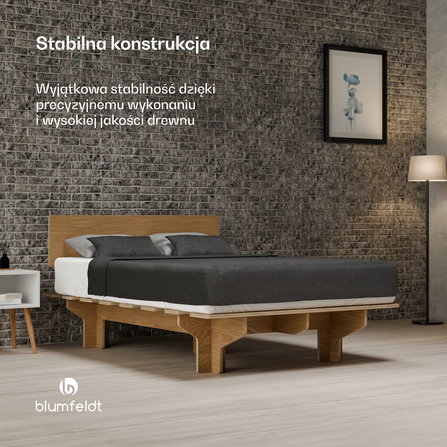 NordicAura Double rama łóżka dwuosobowego, 140 cm x 200 cm, wytrzymała, bez użycia narzędzi, drewno eukaliptusowe, pólka 140 cm | Dąb