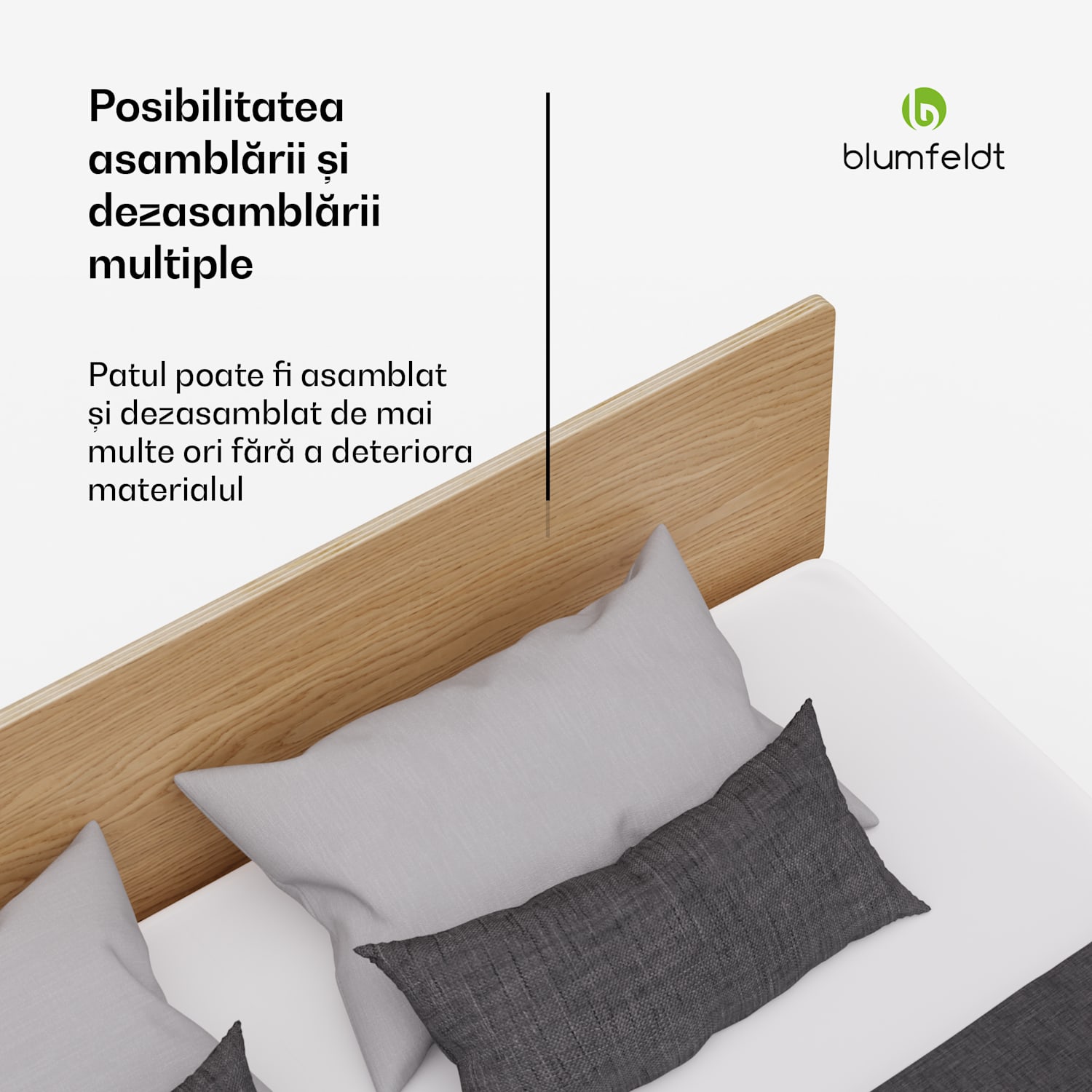 NordicAura Queen cadru pat dublu, 160 cm x 200 cm, robust, fără unelte, lemn de eucalipt, raft 160 cm | Stejar
