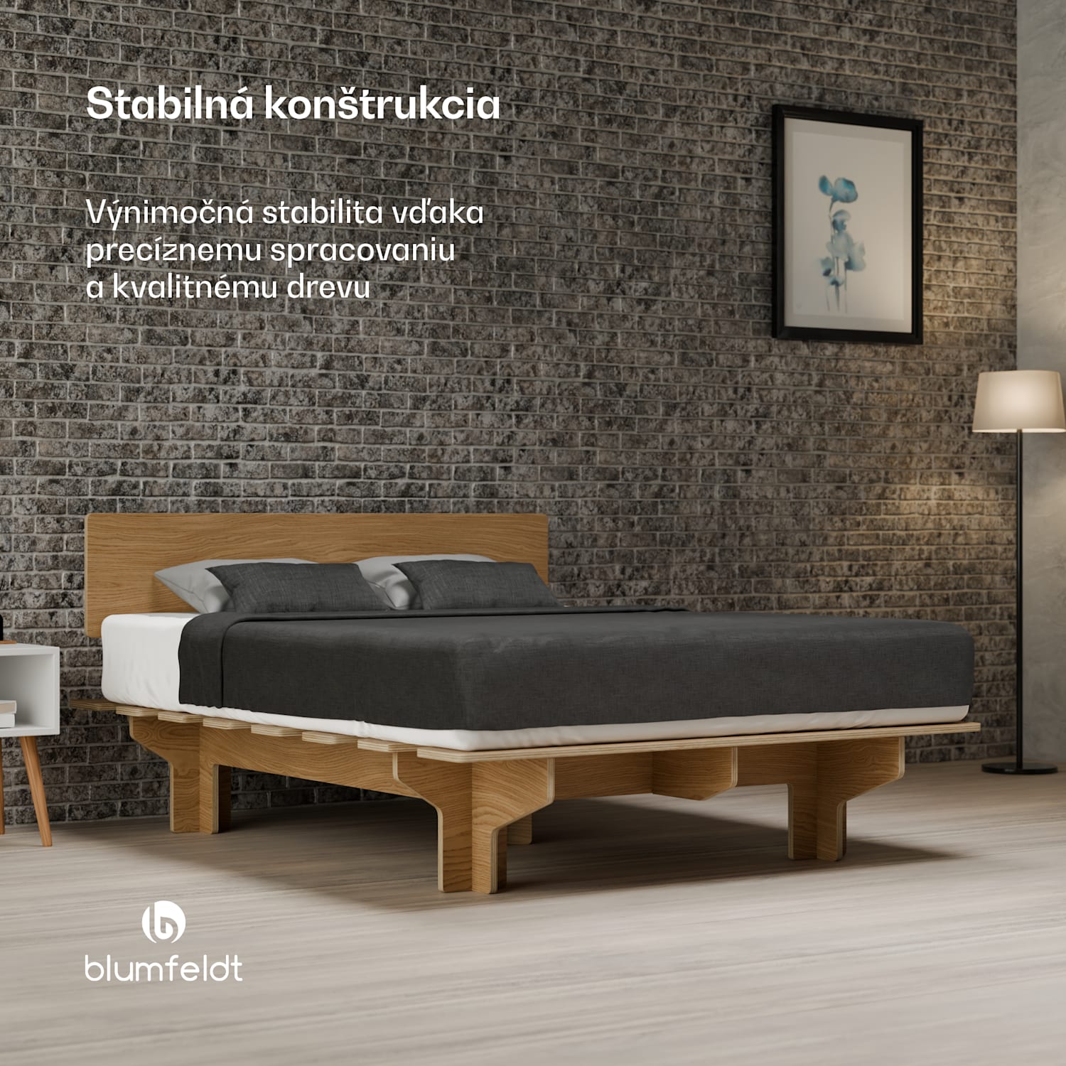 NordicAura Queen rám manželskej postele, 160 cm x 200 cm, robustný, bez náradia, eukalyptové drevo, polička 160 cm | Dub