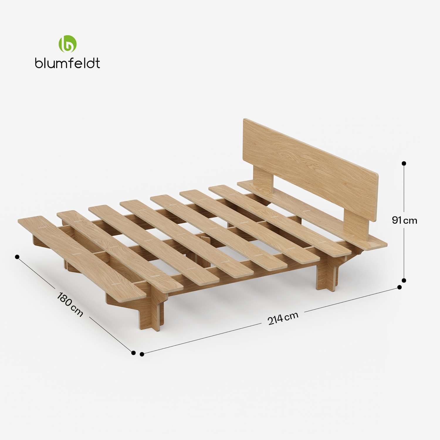 NordicAura King rám manželskej postele, 180 cm x 200 cm, robustný, bez náradia, eukalyptové drevo, polička 180 cm | Dub