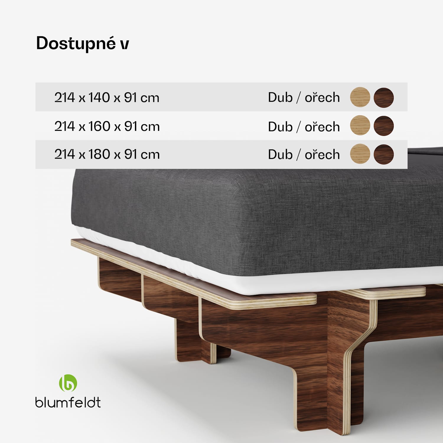 NordicAura Double rám manželské postele, 140 cm x 200 cm, robustní, bez nářadí, eukalyptové dřevo, polička 140 cm | Ořech