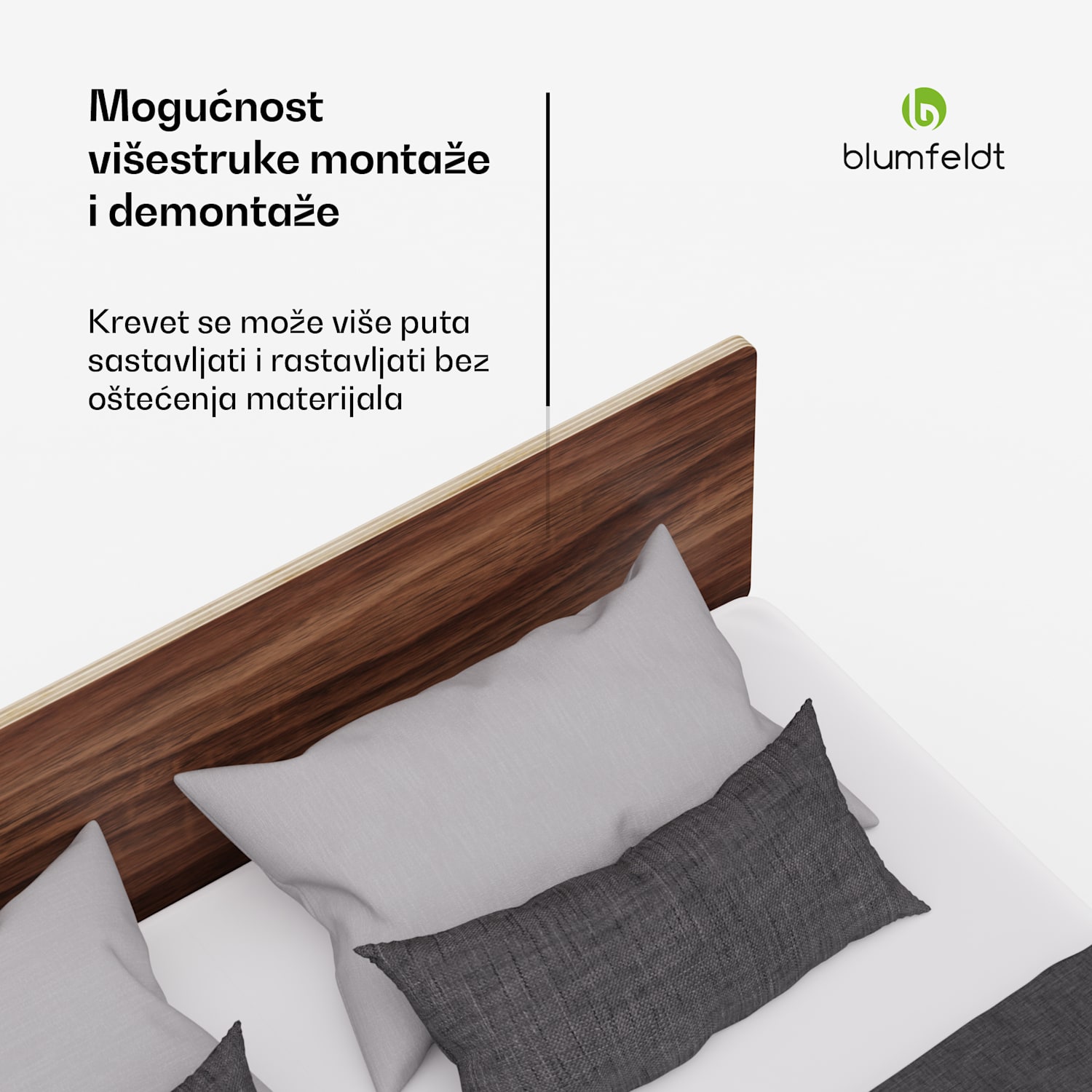 NordicAura Dupli okvir bračnog kreveta, 140 cm x 200 cm, robustan, bez alata, drvo eukaliptusa, polica 140 cm | Orah