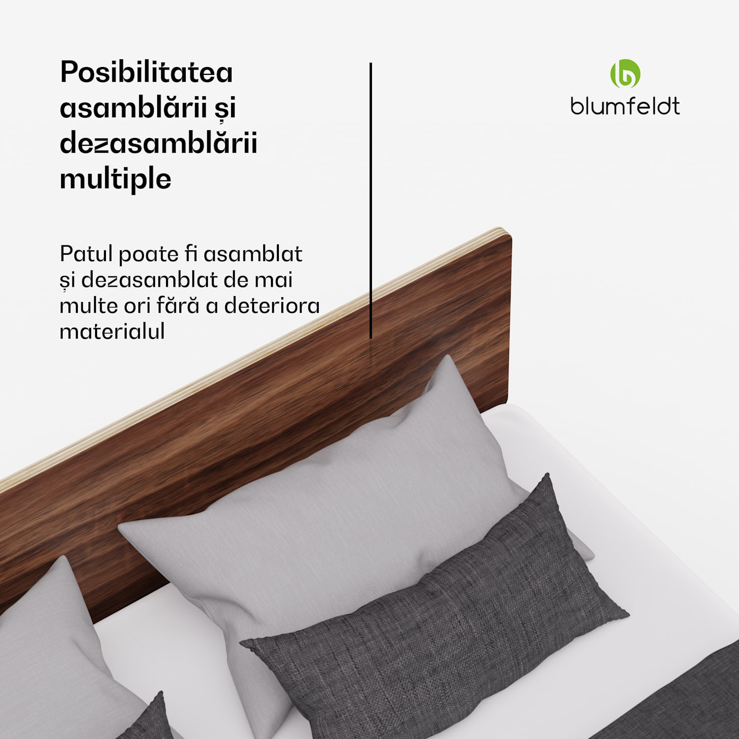 NordicAura Cadru de pat dublu, 140 cm x 200 cm, robust, fără scule, lemn de eucalipt, raft 140 cm | Nuci