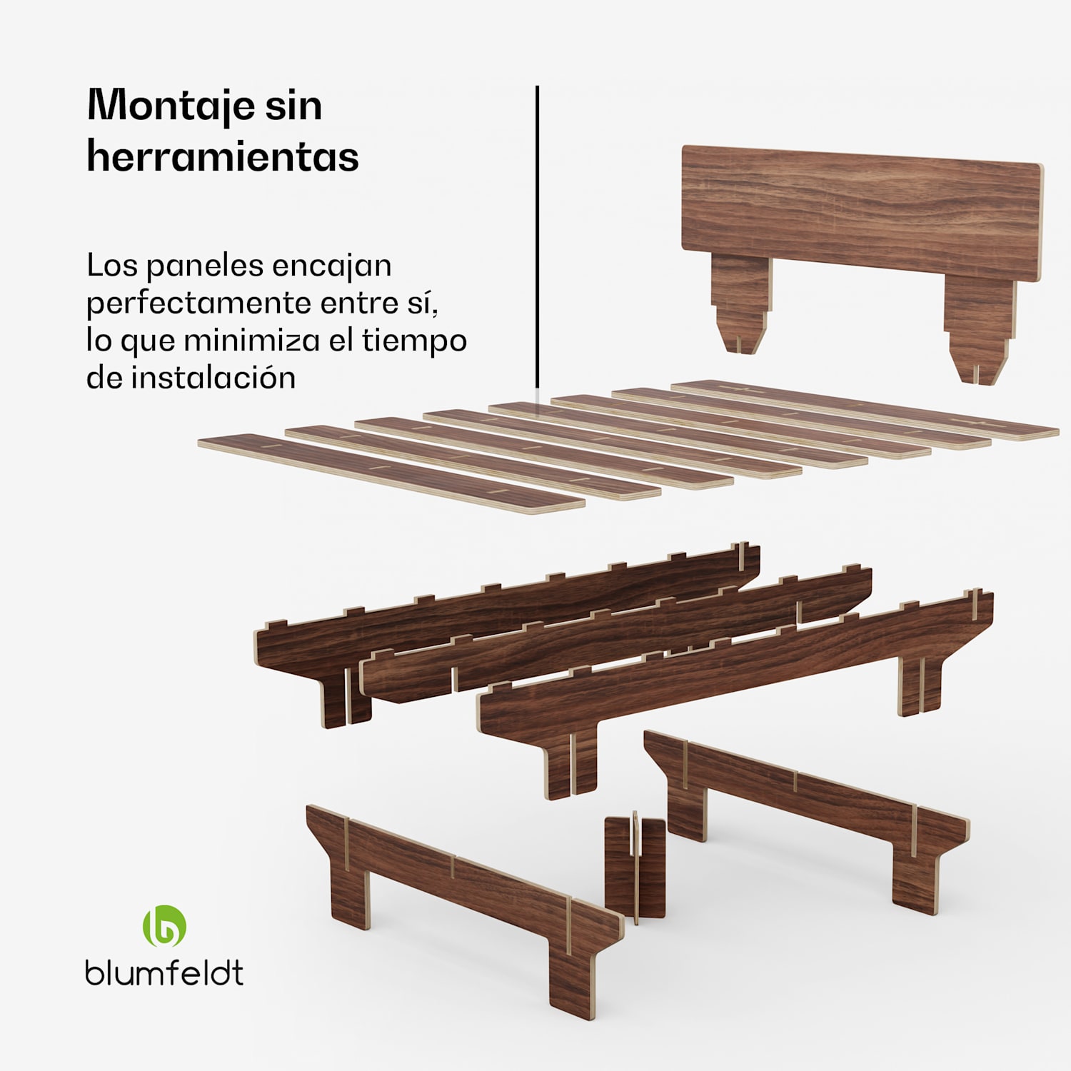 NordicAura Somier Queen | 160 cm x 200 cm | robusto | sin herramientas | madera de eucalipto | estante 160 cm | Nuez