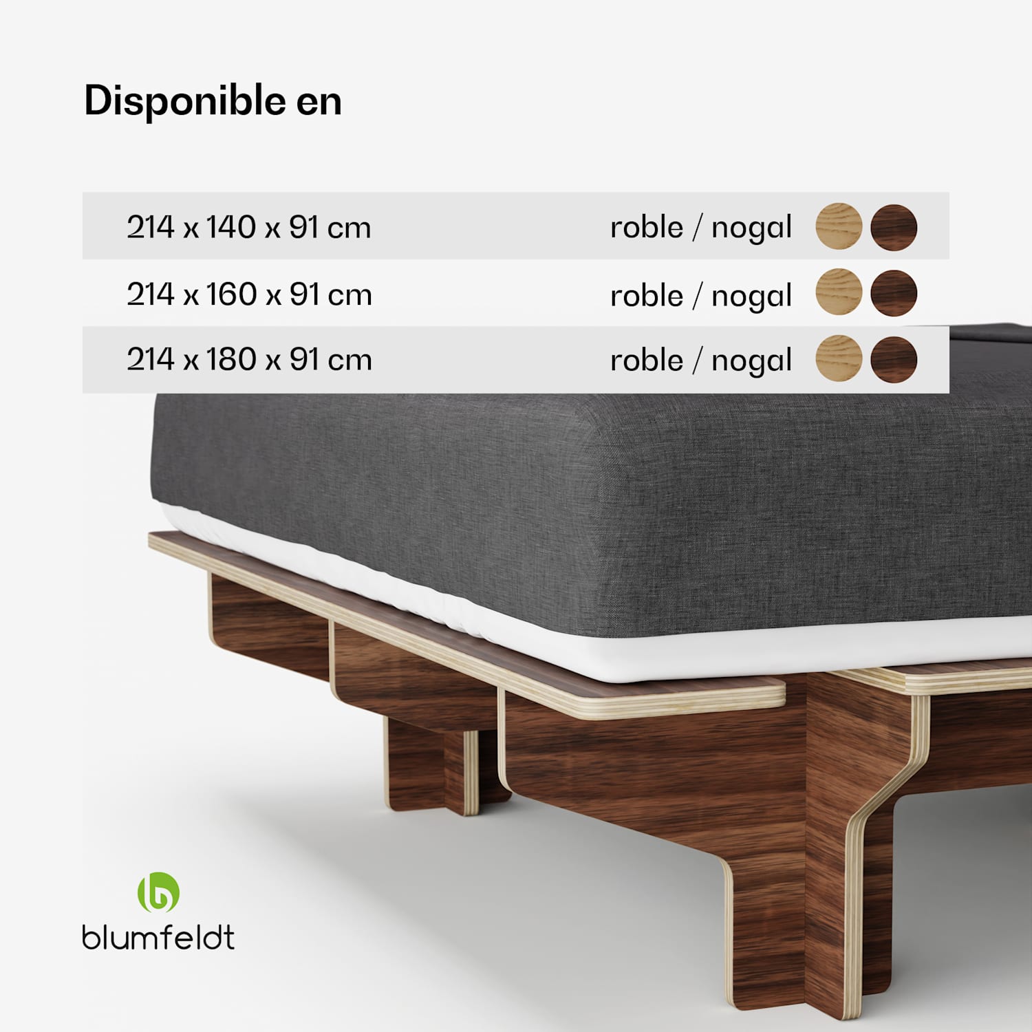 NordicAura Somier Queen | 160 cm x 200 cm | robusto | sin herramientas | madera de eucalipto | estante 160 cm | Nuez