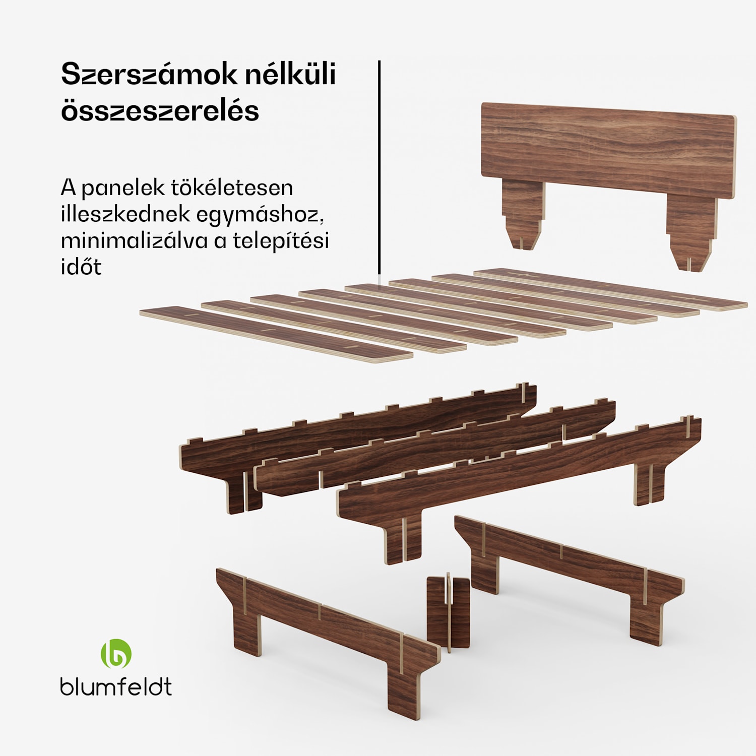 NordicAura Queen kétszemélyes ágykeret, 160 cm x 200 cm, robusztus, szerszámok nélkül, eukaliptuszfa, polc 160 cm | Diófa