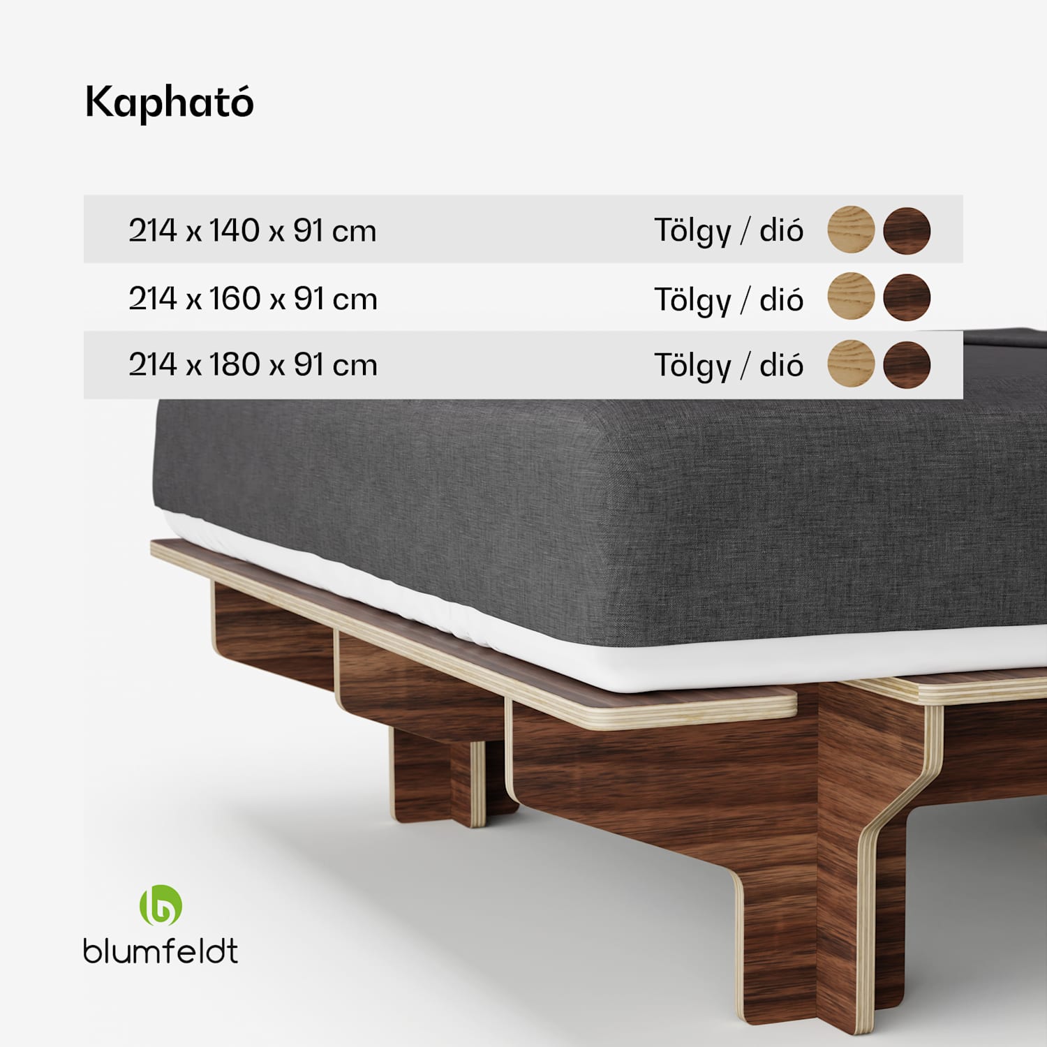 NordicAura Queen kétszemélyes ágykeret, 160 cm x 200 cm, robusztus, szerszámok nélkül, eukaliptuszfa, polc 160 cm | Diófa
