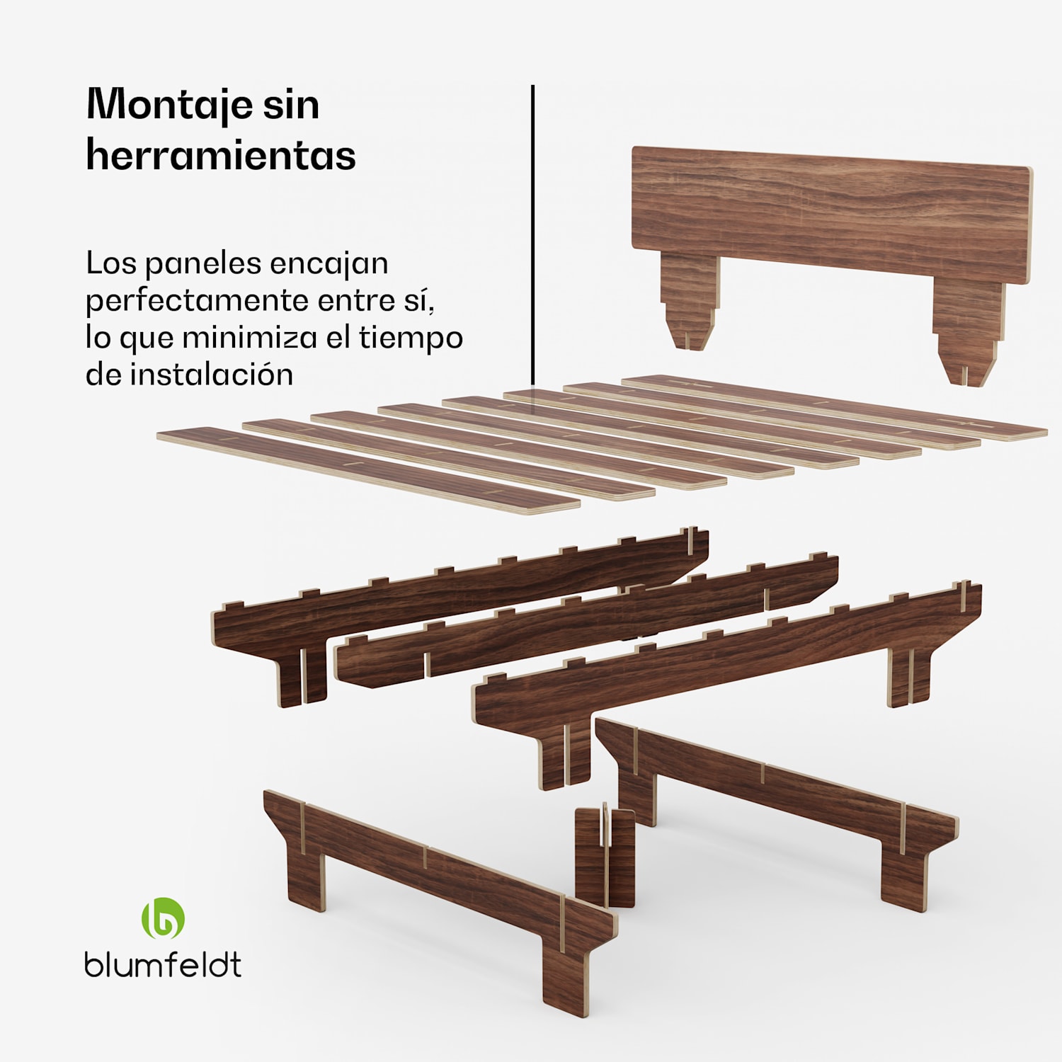 NordicAura Somier Queen | 180 cm x 200 cm | robusto | sin herramientas | madera de eucalipto | estante 180 cm | Nuez