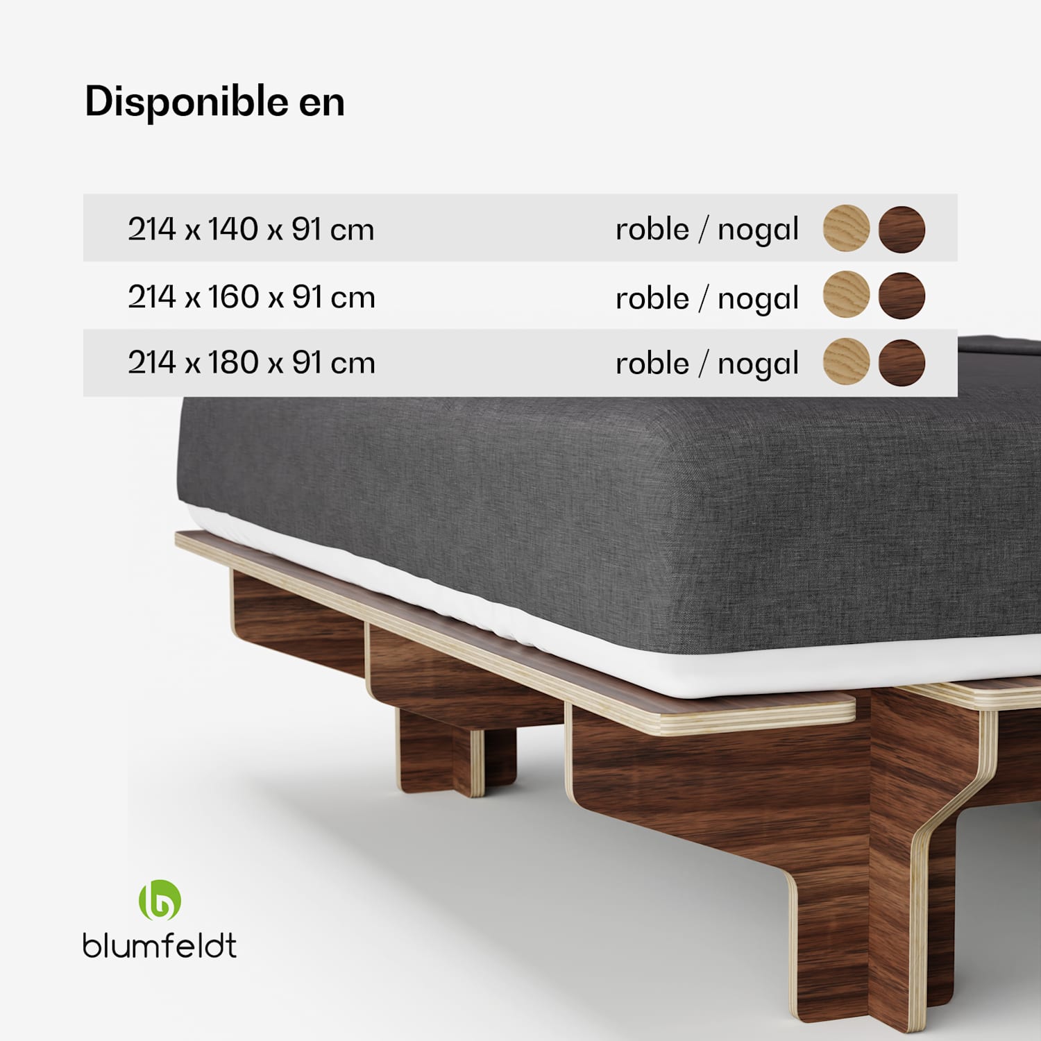 NordicAura Somier Queen | 180 cm x 200 cm | robusto | sin herramientas | madera de eucalipto | estante 180 cm | Nuez