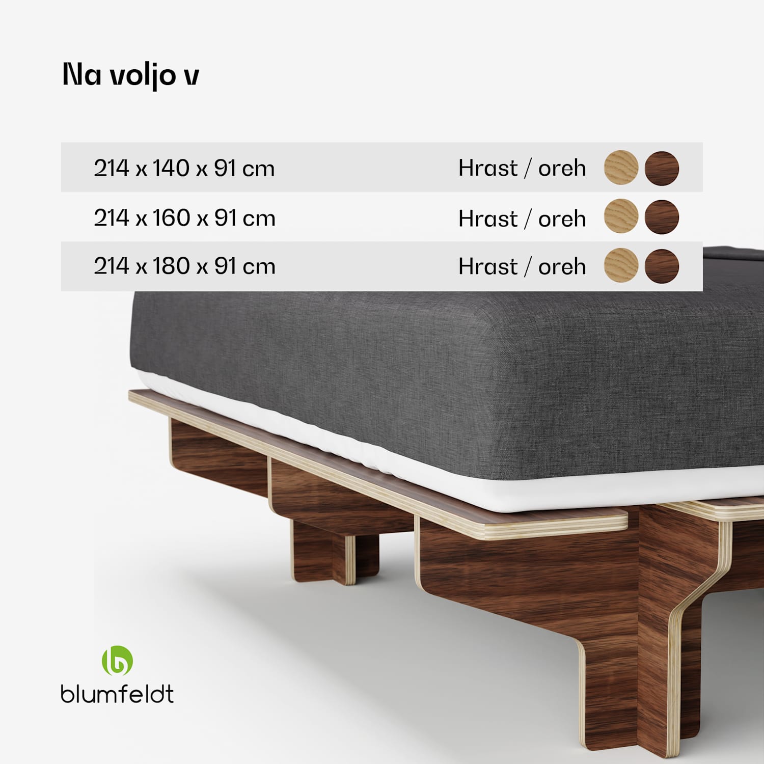 NordicAura King okvir za zakonsko posteljo, 180 cm x 200 cm, robusten, brez orodja, evkaliptusov les, polica 180 cm | Oreh