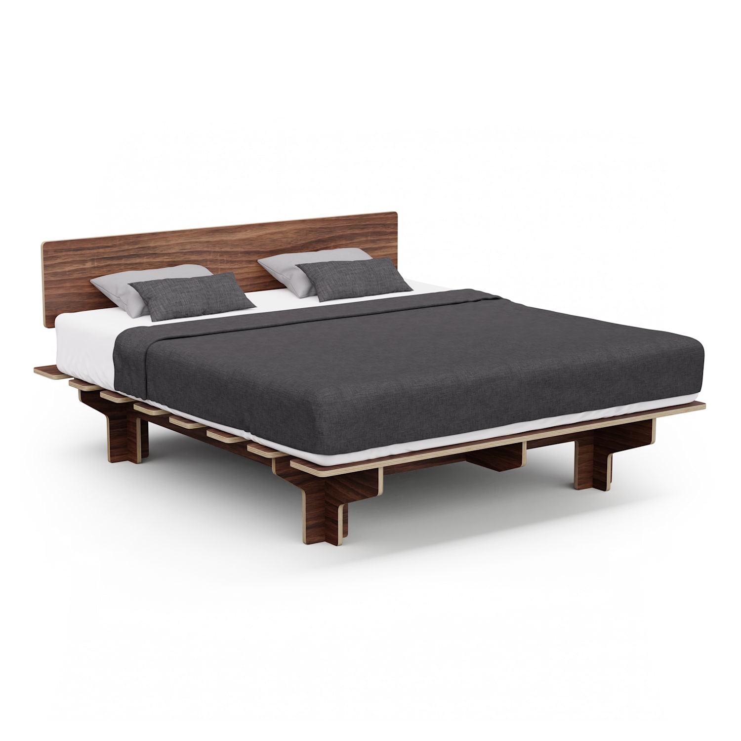 NordicAura King rama łóżka dwuosobowego, 180 cm x 200 cm, wytrzymała, bez użycia narzędzi, drewno eukaliptusowe, pólka 180 cm | Orzech Włoski