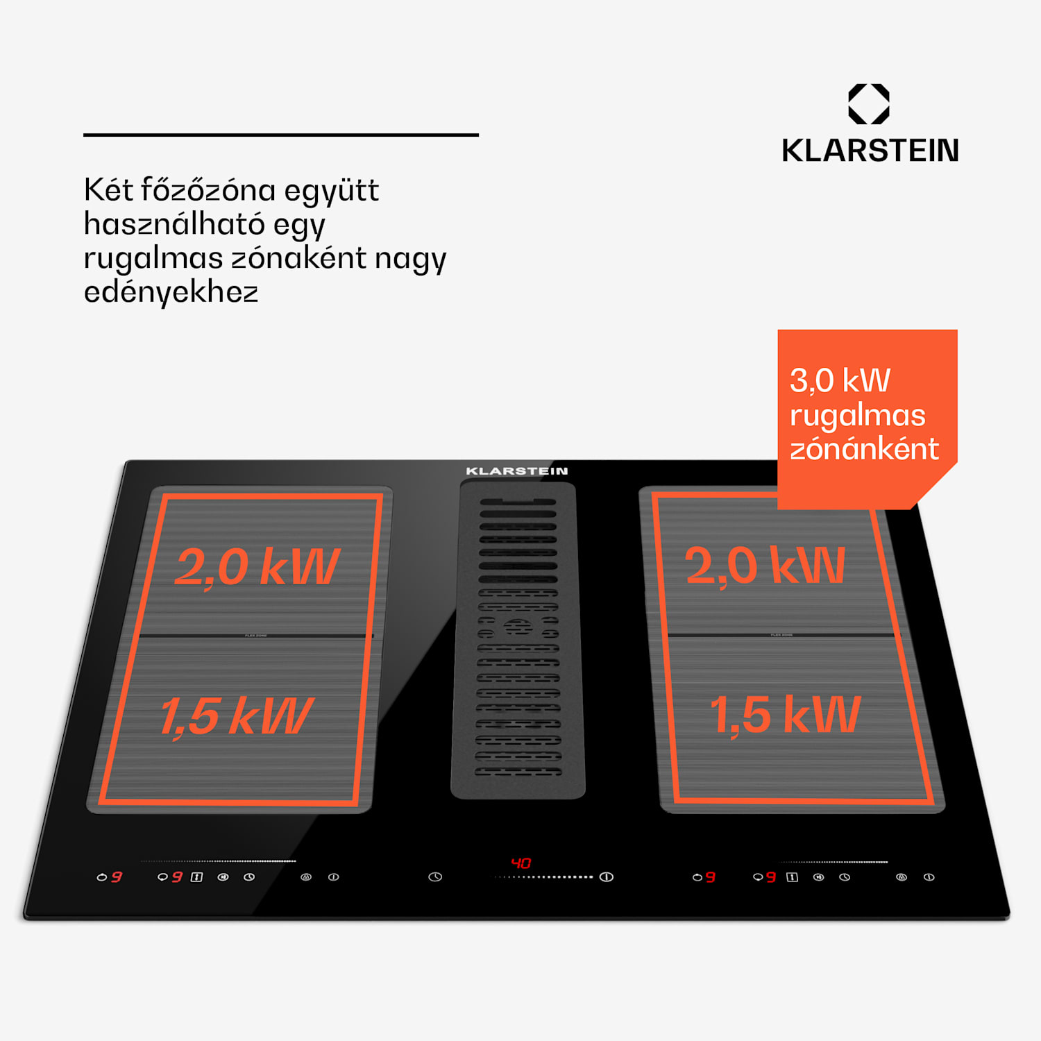Full House 60 Down Air System, indukciós főzőlap + páraelszívó, 329 m³/h, EGK A 60 cm | Fekete
