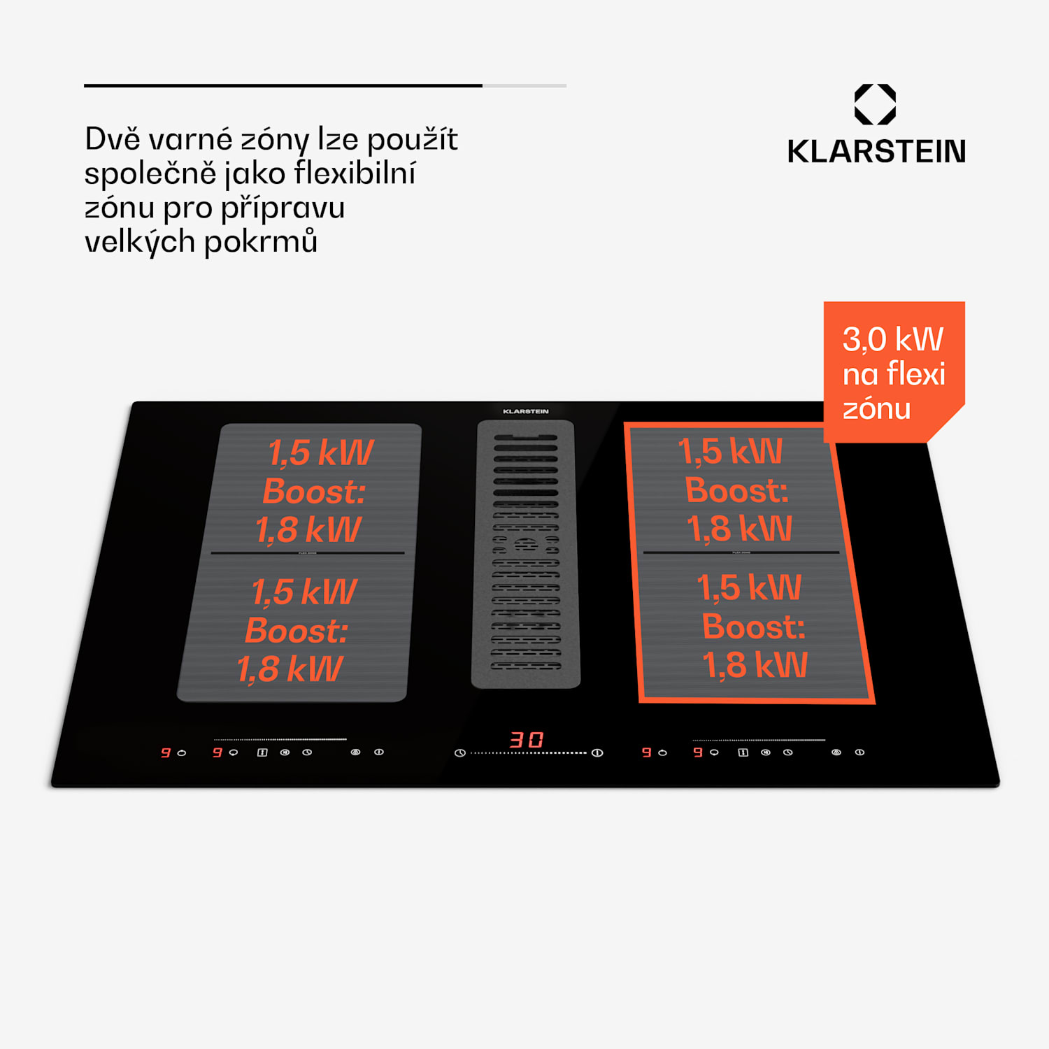 Full House 72 Down Air System, indukční sporák + digestoř, 329 m³/h, EEC A 72 cm | Černá
