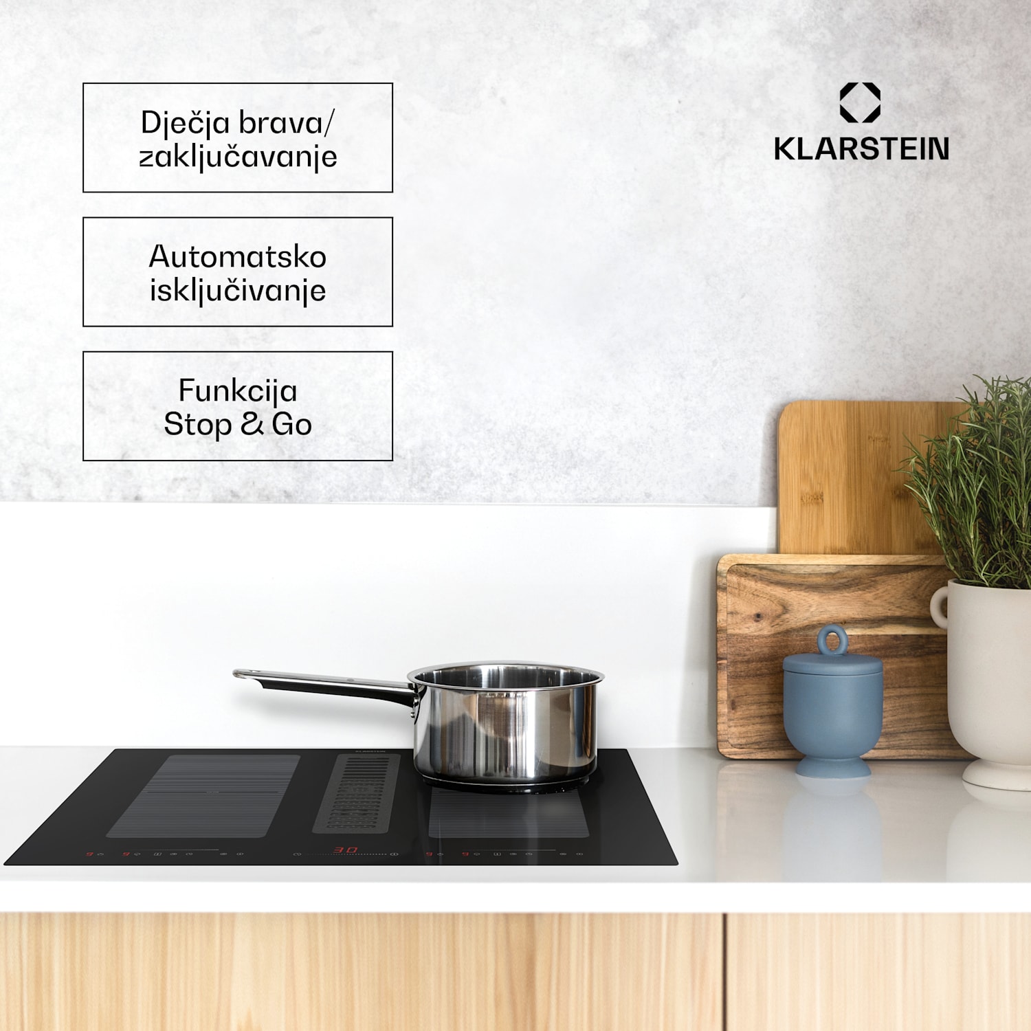 Full House 72 Down Air System, indukcijsko kuhalo + napa, 329 m³/h, EEC A 72 cm | Crna