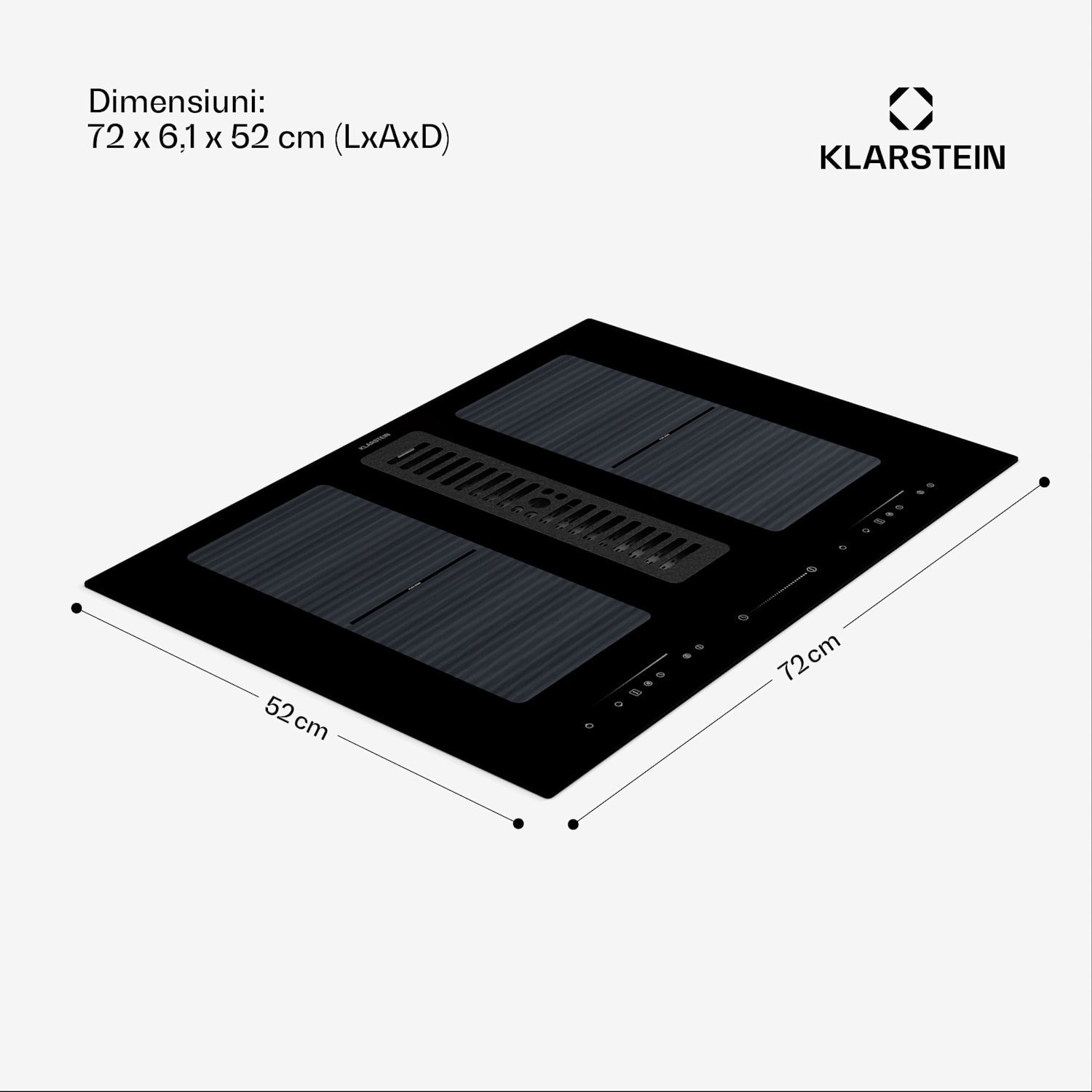 Full House 72 Down Air System, plită cu inductie + hota, 329 m³/h, CEE A 72 cm | Negru