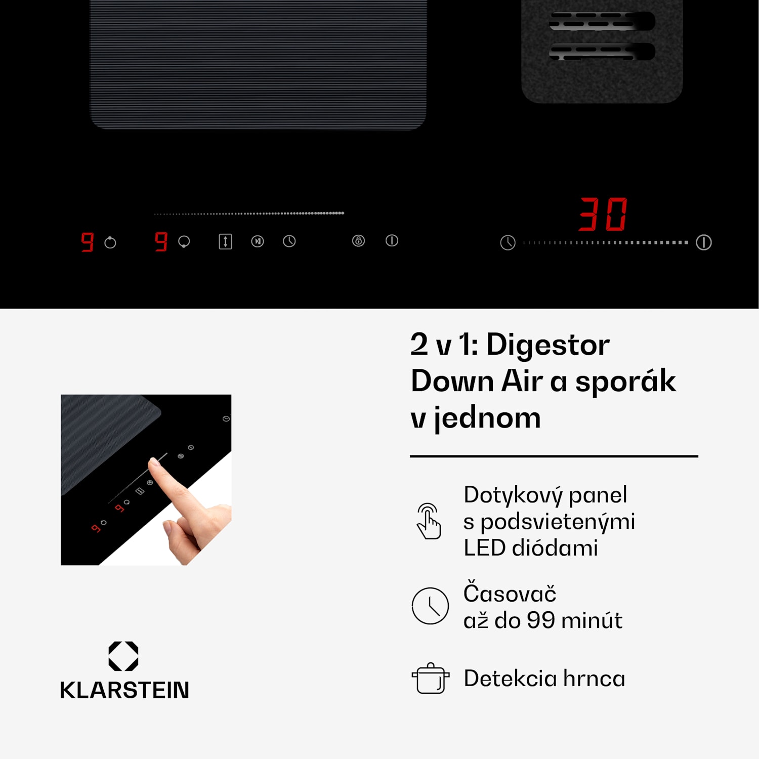 Full House 72 Down Air System, indukčná varná doskA digestor, 329 m³/h, EEC A 72 cm | Čierna