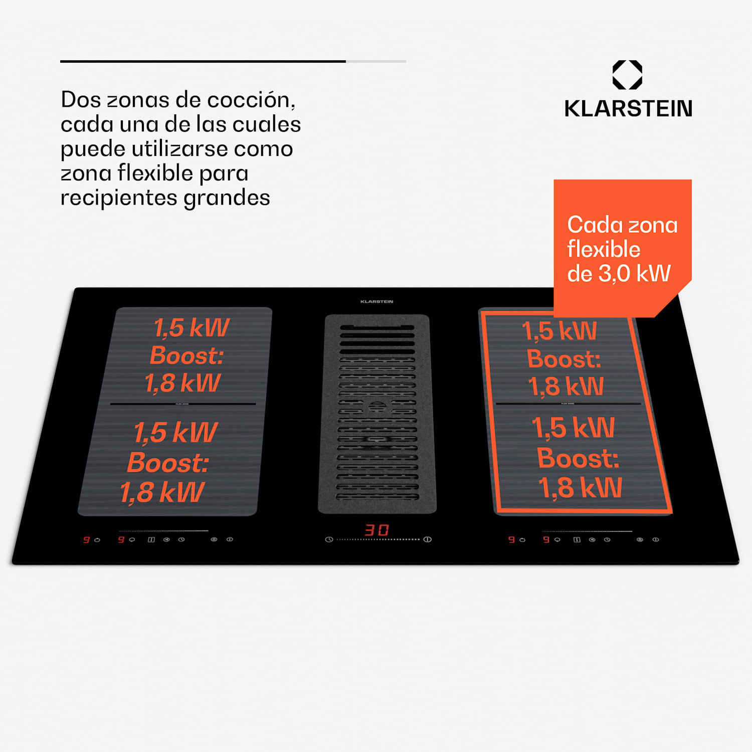 Cocina de inducción con sistema de aire descendente + campana extractora 477 m³/h EEC A 77 cm | Negro