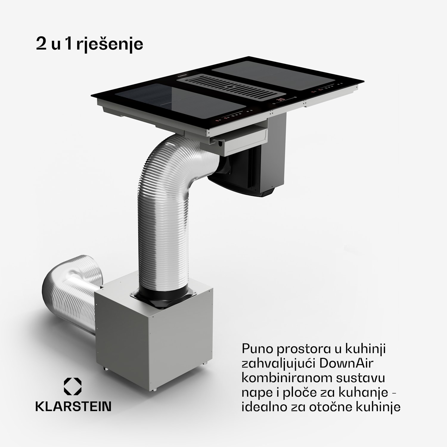 Full House 77 Down Air System, indukcijsko kuhalo + odvod pare, 477 m³/h, razred energetske učinkovitosti A 77 cm | Crna