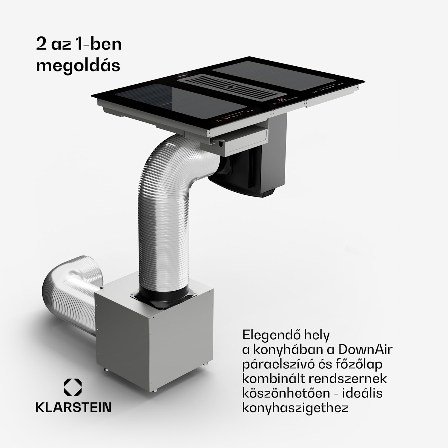 Full House 77 Down Air System, indukciós tűzhely + páraelszívó, 477 m³/h, A energiahatékonysági osztály 77 cm | Fekete