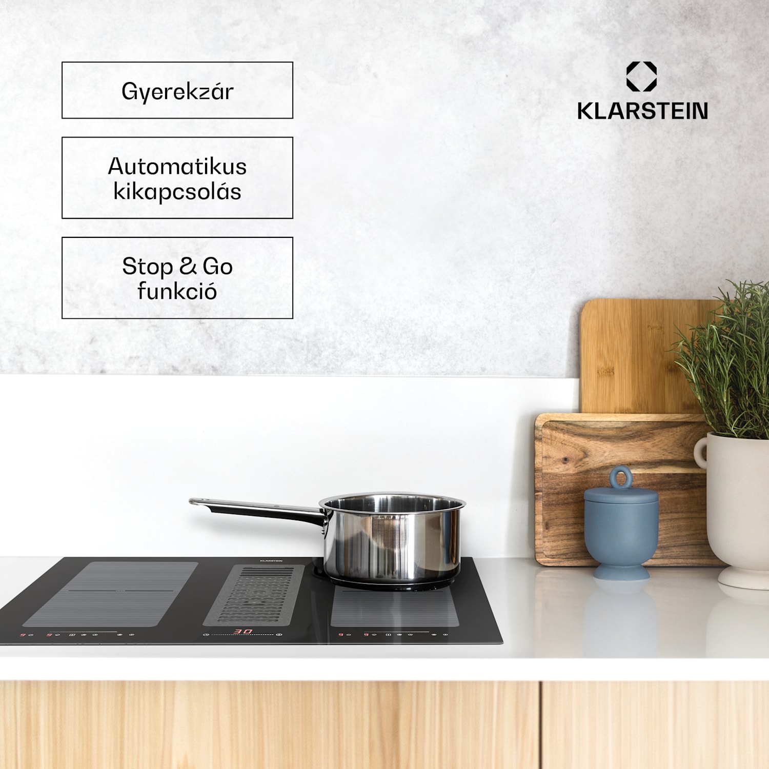 Full House 77 Down Air System, indukciós tűzhely + páraelszívó, 477 m³/h, A energiahatékonysági osztály 77 cm | Fekete