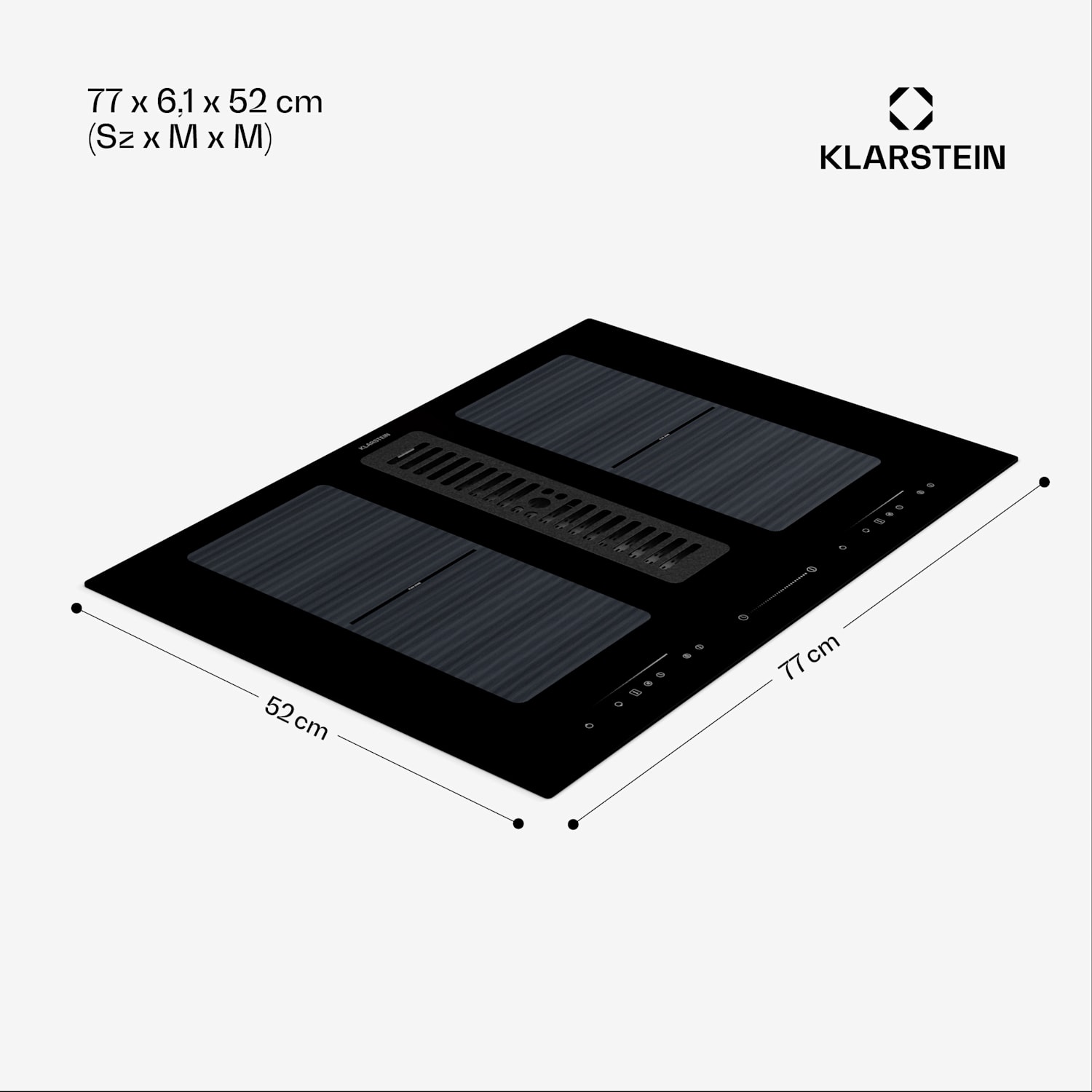 Full House 77 Down Air System, indukciós tűzhely + páraelszívó, 477 m³/h, A energiahatékonysági osztály 77 cm | Fekete