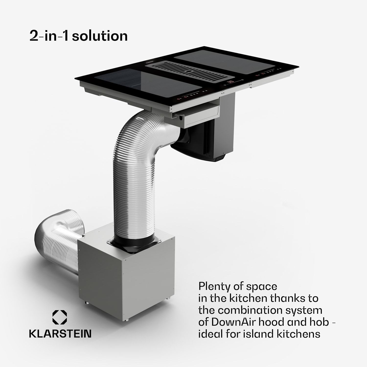 Full House 77 down air systeem inductiekookplaat + afzuigkap 477 m³/h EEC A 77 cm | Zwart