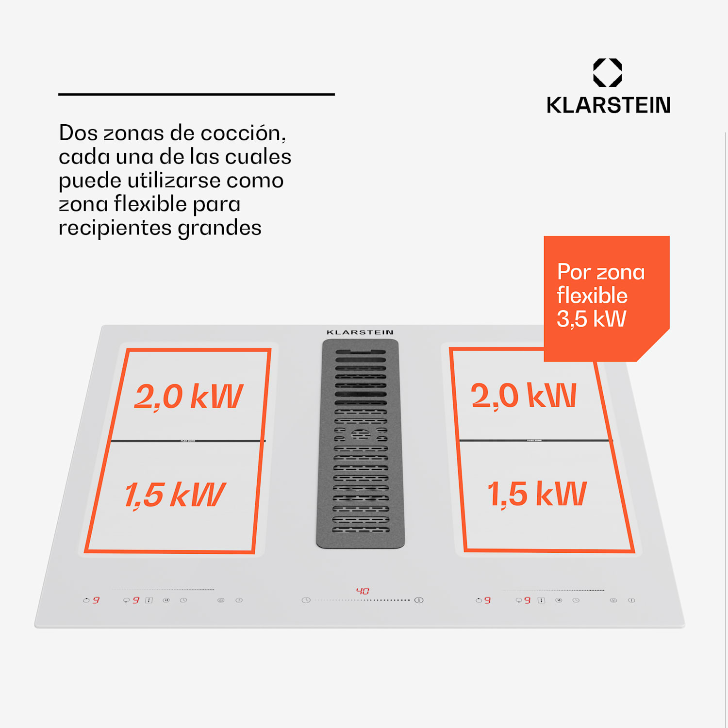Placa de inducción Full House 60 Down Air System + campana extractora 329 m³/h CEE A+ 60 cm | Blanco