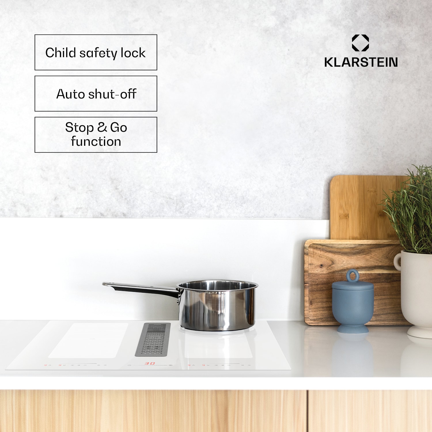 Full House 72 Down Air System, indukciós tűzhely + páraelszívó, 329 m³/h, EEC A 72 cm | Fehér