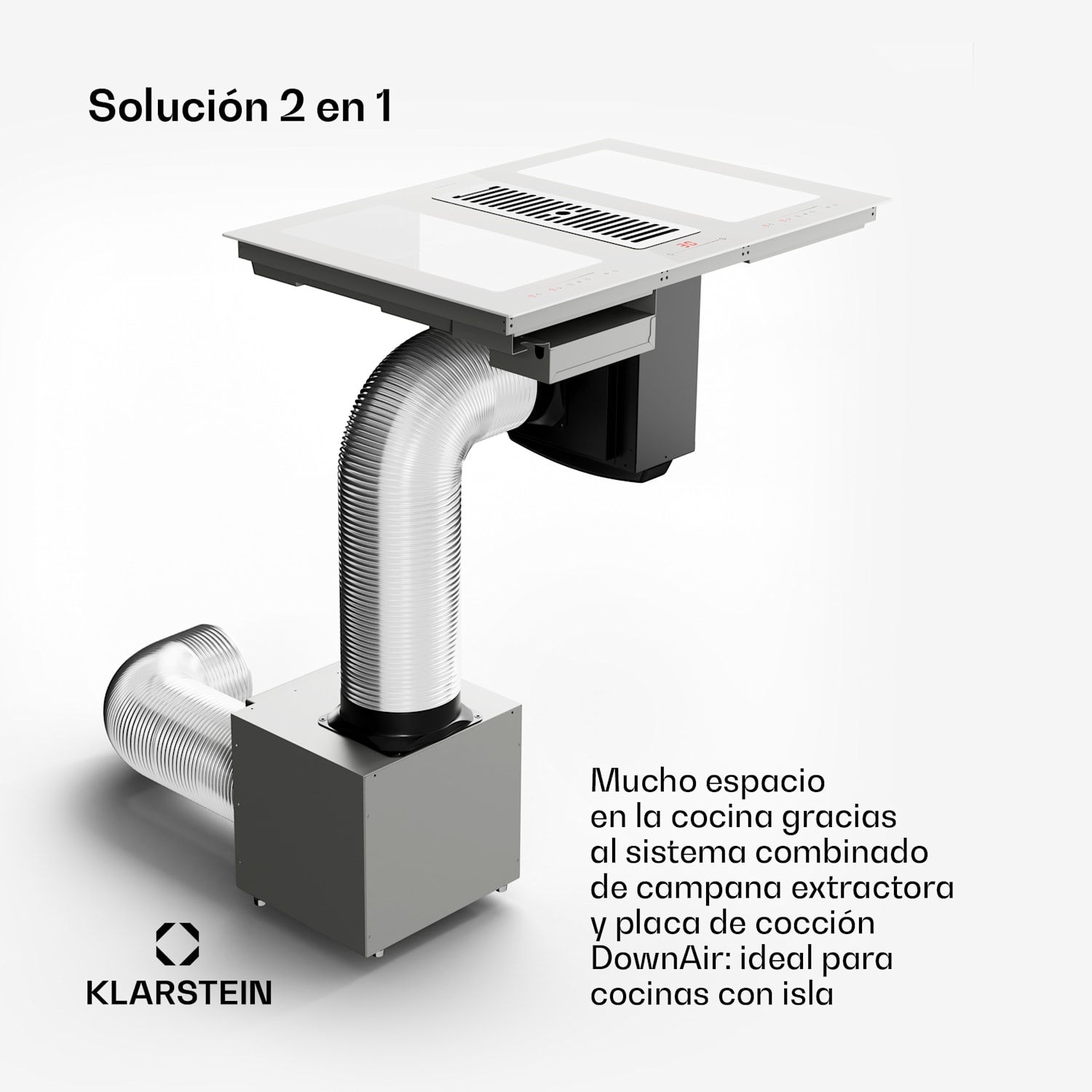 Cocina de inducción con sistema de aire descendente + campana extractora 477 m³/h EEC A 77 cm | Blanco