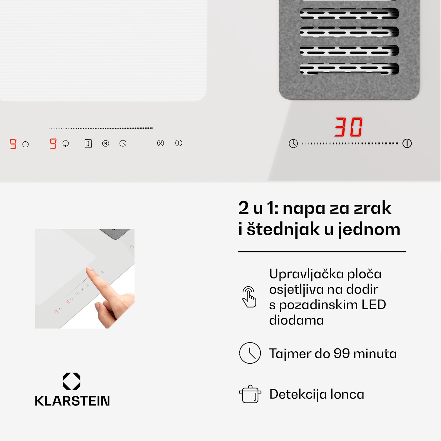 Full House 77 Down Air System, indukcijsko kuhalo + napa, 477 m³/h, razred energetske učinkovitosti A 77 cm | Bijela