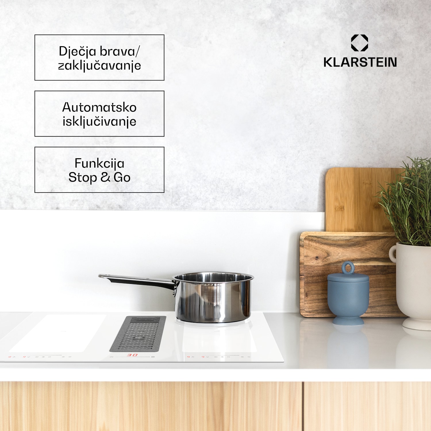 Full House 77 Down Air System, indukcijsko kuhalo + napa, 477 m³/h, razred energetske učinkovitosti A 77 cm | Bijela