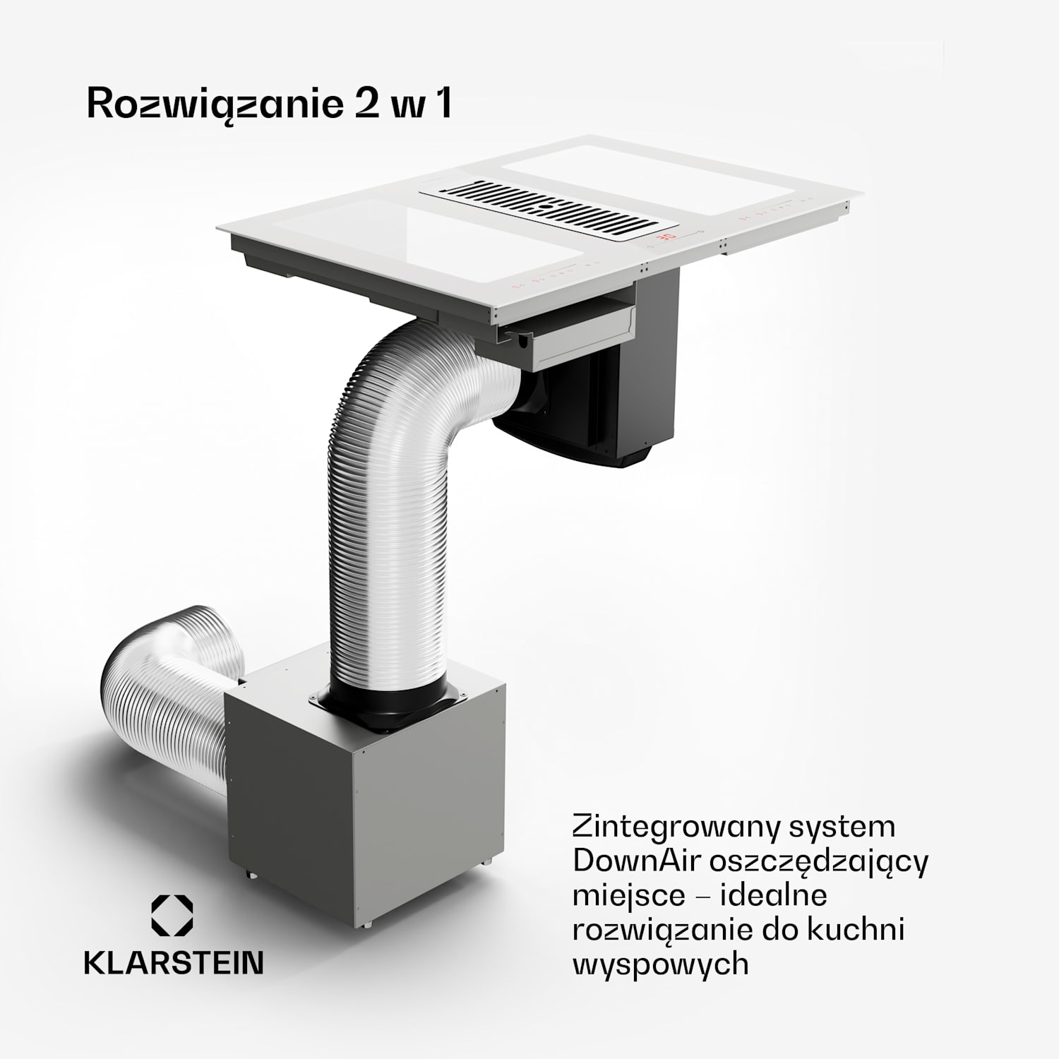 Full House 77, płyta indukcyjna z systemem down air + okap wyciągowy 477 m³/h, klasa efektywności energetycznej A 77 cm | Biały