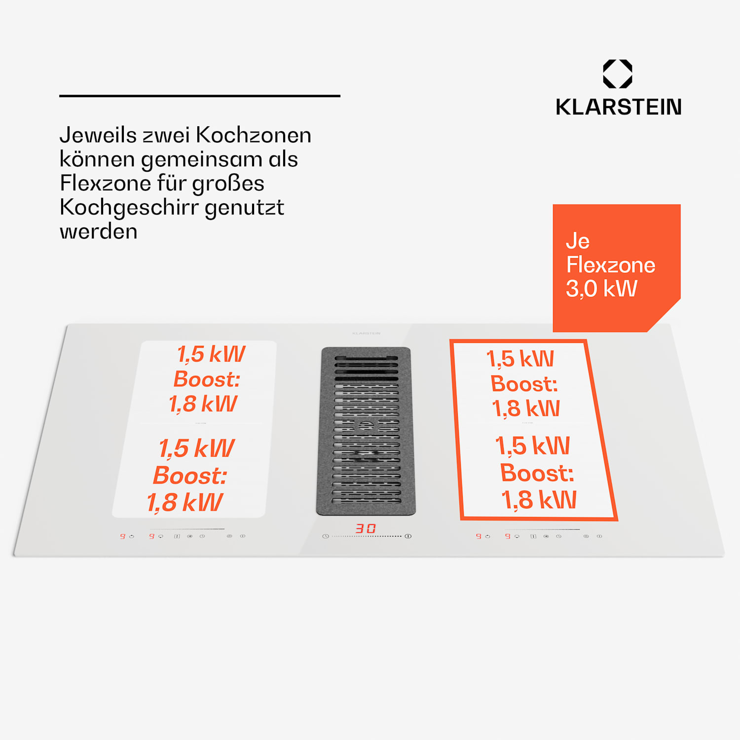 Full House 90 - Impianto Down Air con piano a induzione e cappa aspirante, 477 m³/ora, classe energetica A+ 90 cm | Bianco