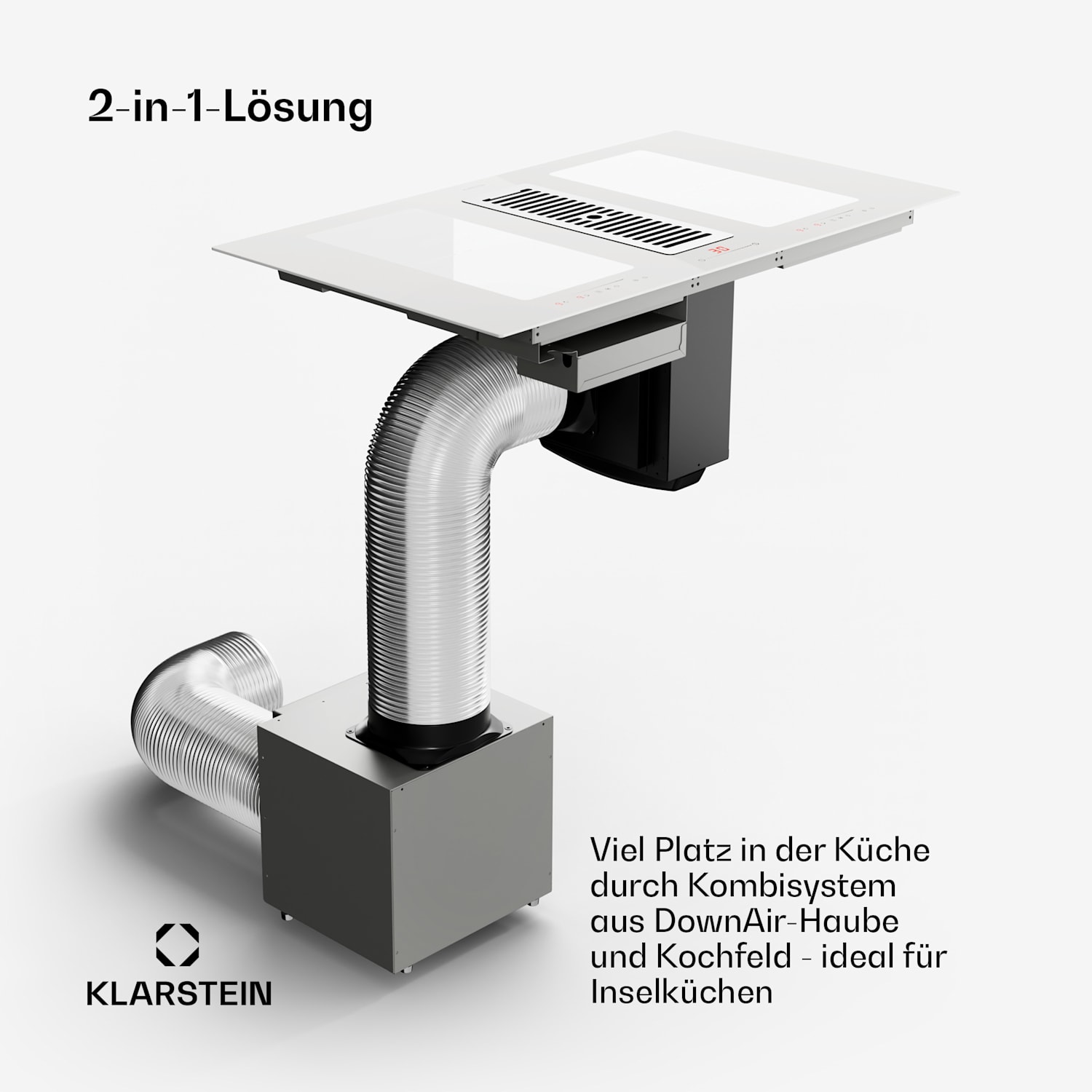Full House 90 - Impianto Down Air con piano a induzione e cappa aspirante, 477 m³/ora, classe energetica A+ 90 cm | Bianco
