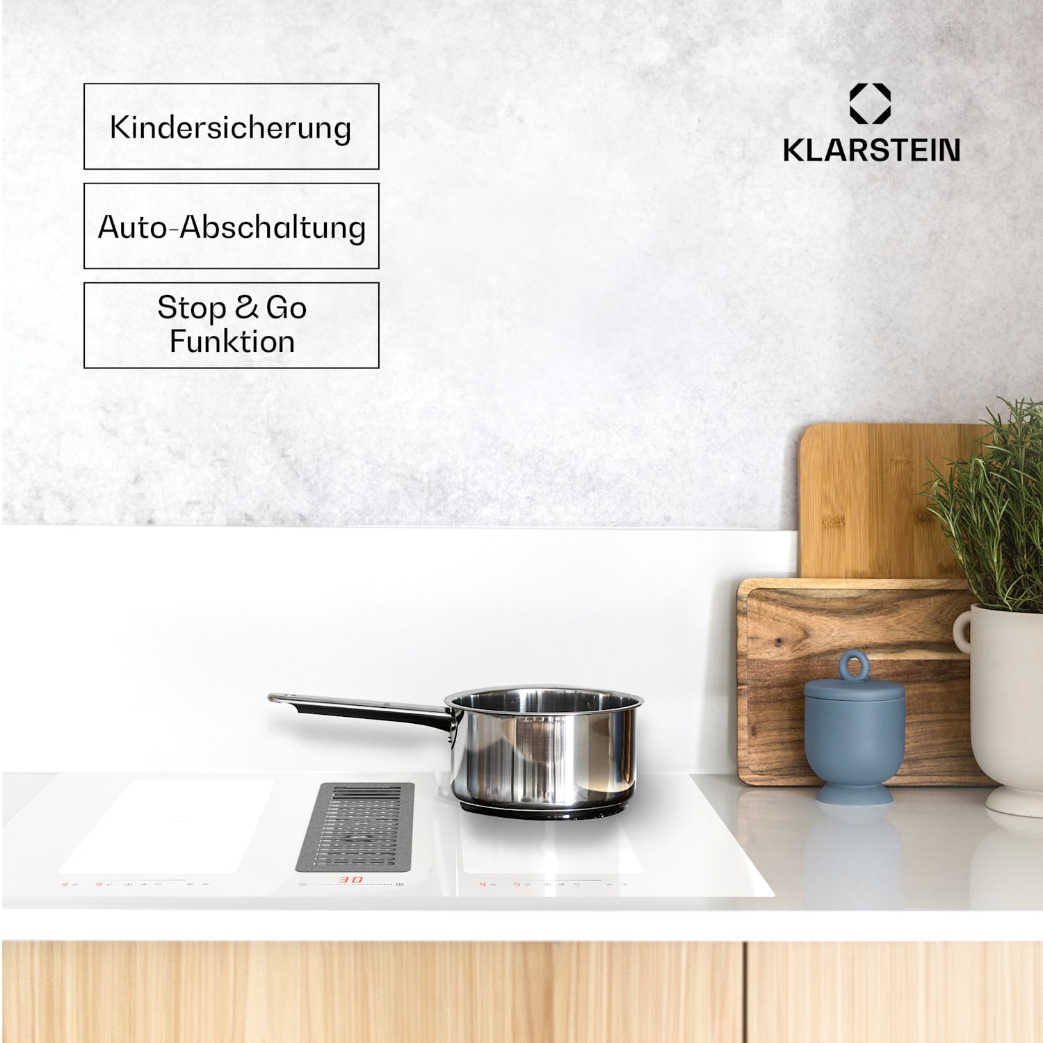 Full House 90 - Impianto Down Air con piano a induzione e cappa aspirante, 477 m³/ora, classe energetica A+ 90 cm | Bianco