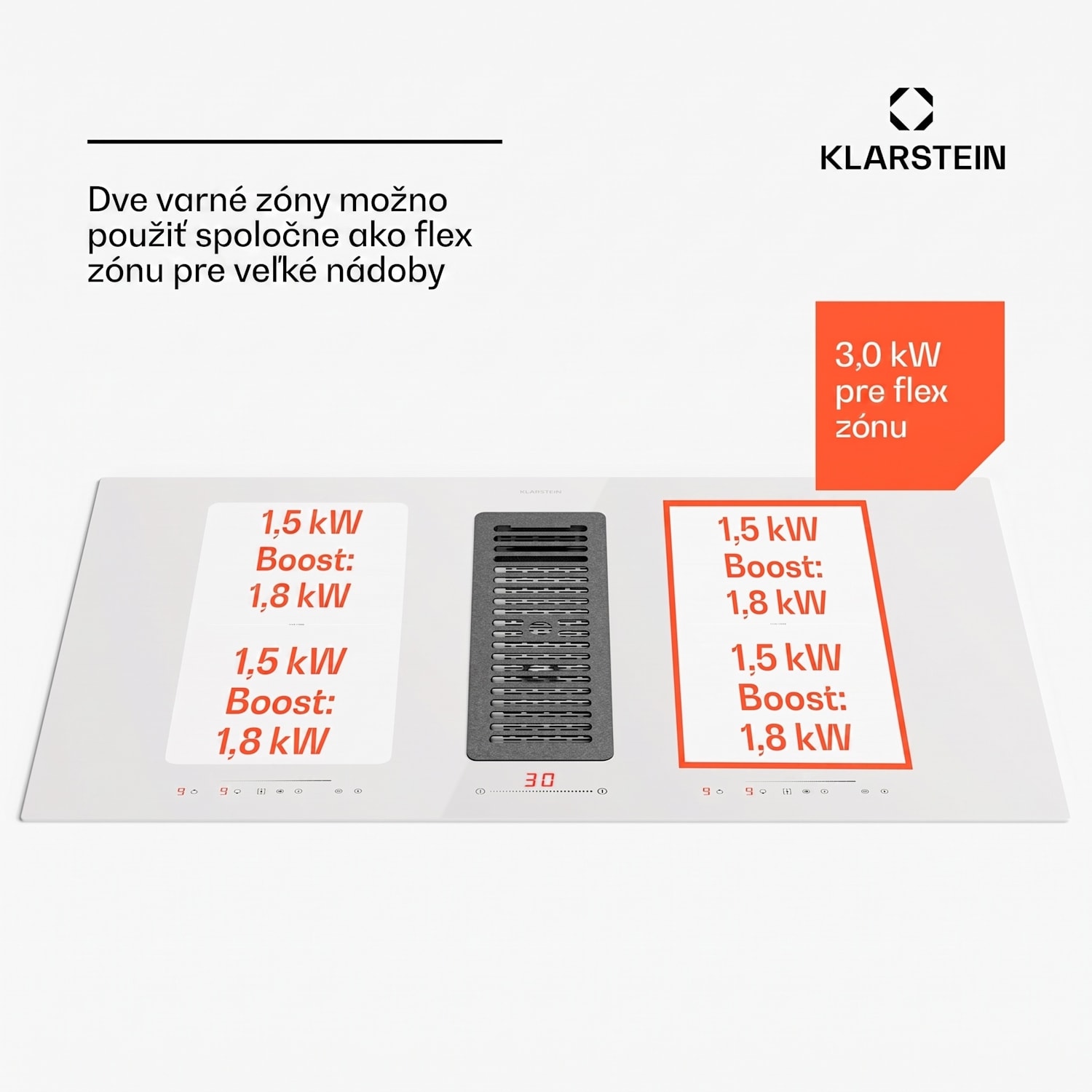 Full House 90 Down Air System, indukčná varná doskA digestor, 477 m³/h, trieda energetickej účinnosti A 90 cm | Biela