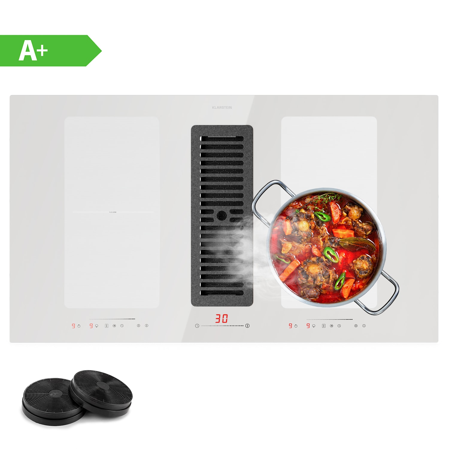 Full House 90 Down Air System cuisinière à induction + hotte aspirante 477 m³/h CEE A+ 90 cm | Blanc
