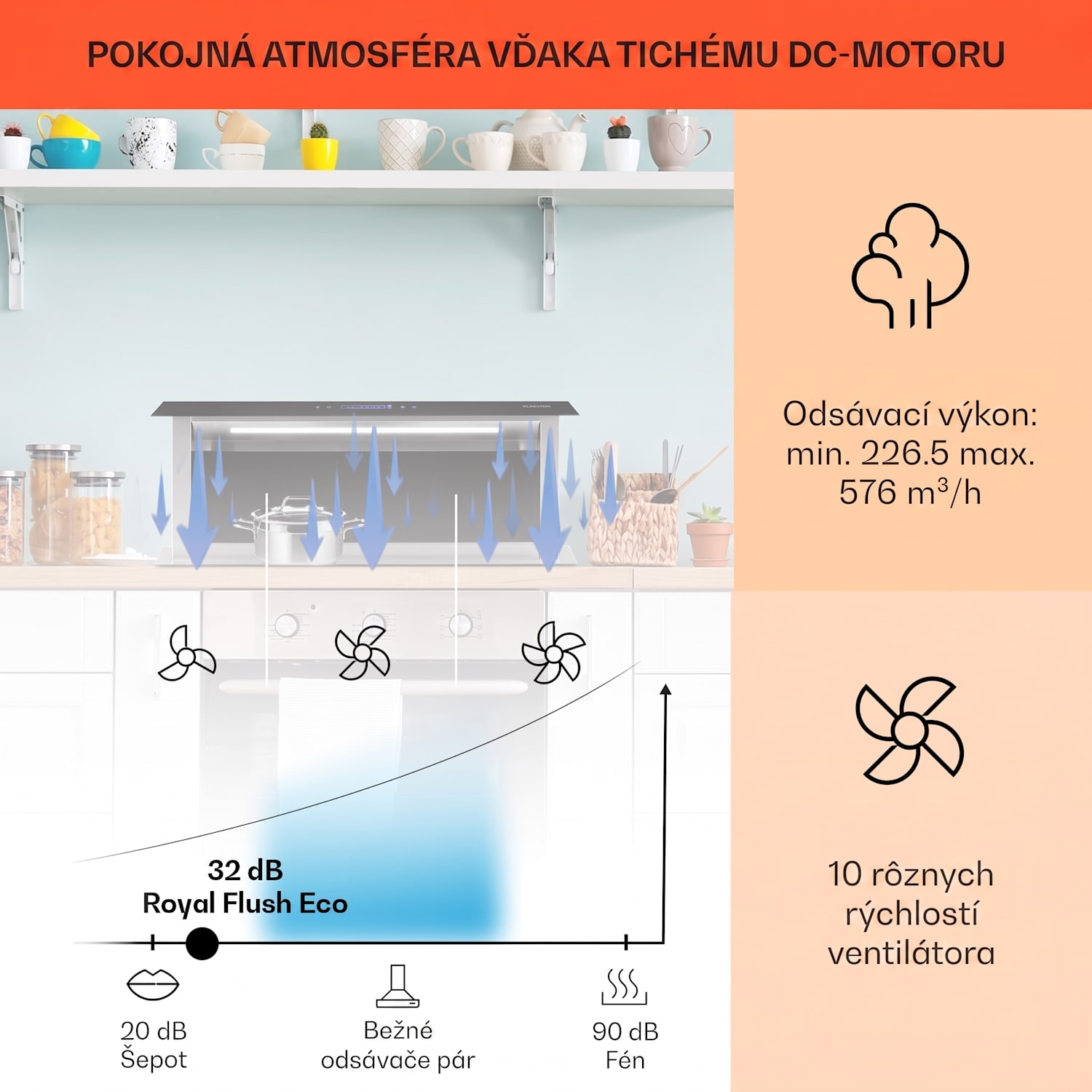 Royal Flush Eco, digestor, 90 cm, 604 m³/h, A+ 90 cm | Čierna | Nehrdzavejúca oceľ