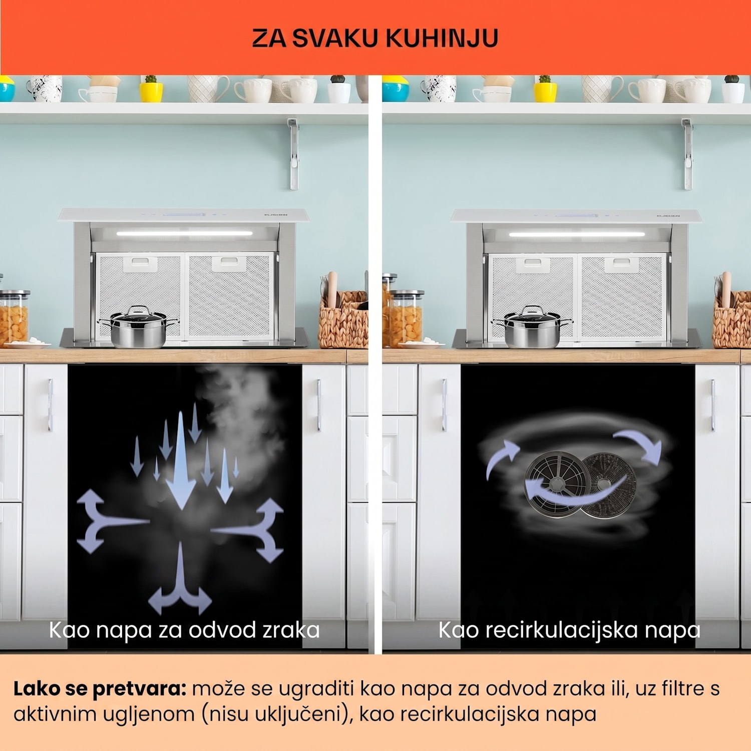 Royal Flush Eco, kuhinjska napa, 60 cm, 604 m³ / h, A + 60 cm | Bijela | Nehrđajući čelik