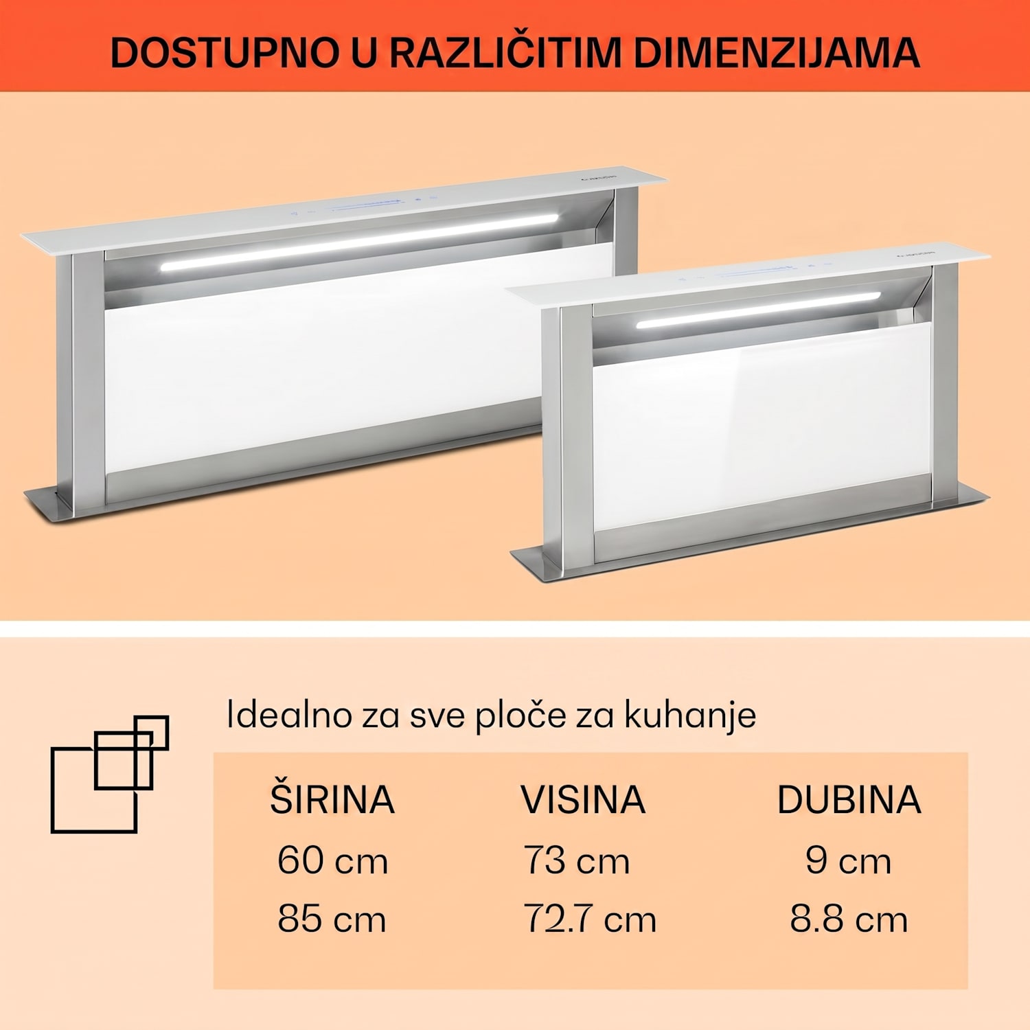 Royal Flush Eco, kuhinjska napa, 60 cm, 604 m³ / h, A + 60 cm | Bijela | Nehrđajući čelik