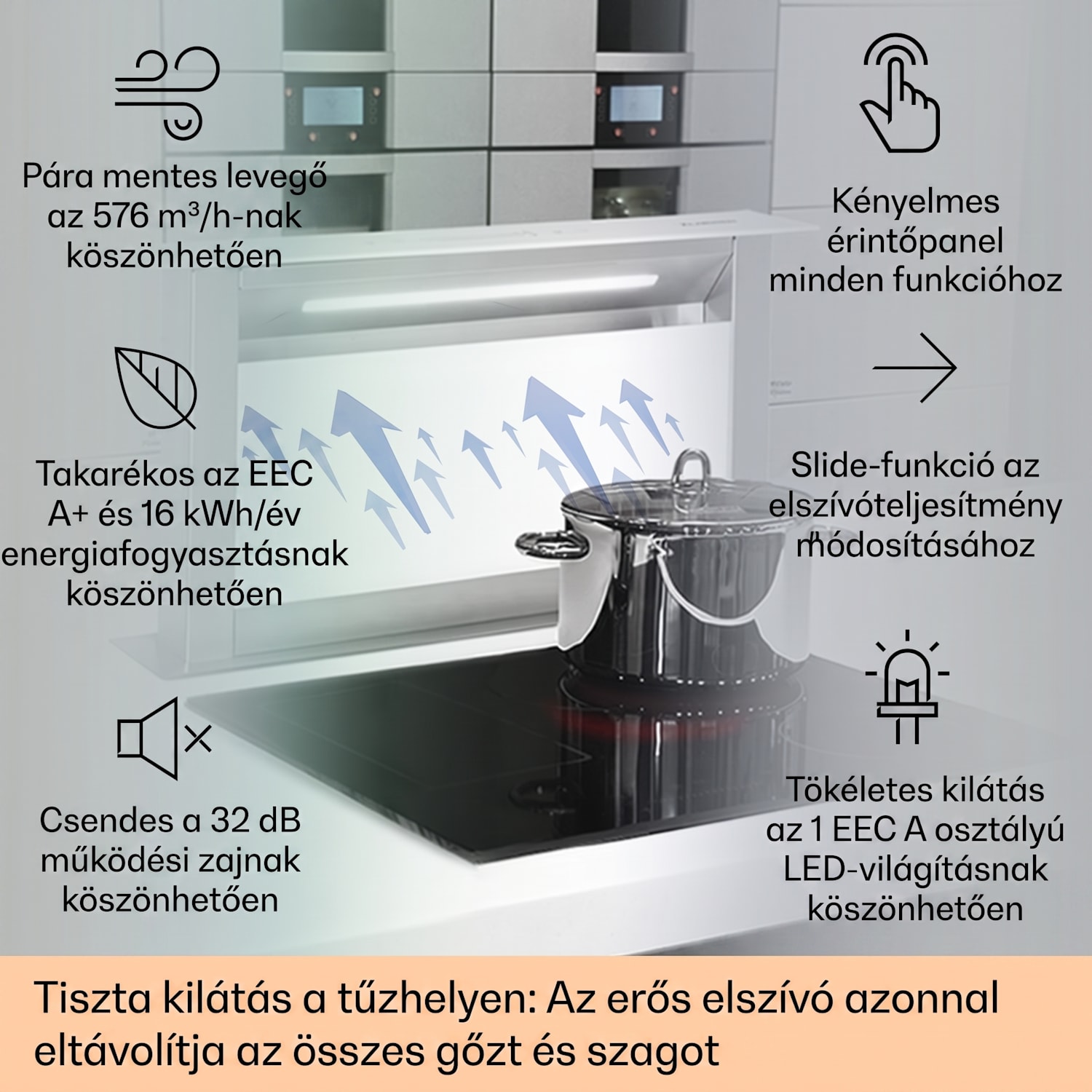 Royal Flush Eco, páraelszívó, 60 cm, 576 m³/ó, A+ 60 cm | Fehér | Rozsdamentes acél