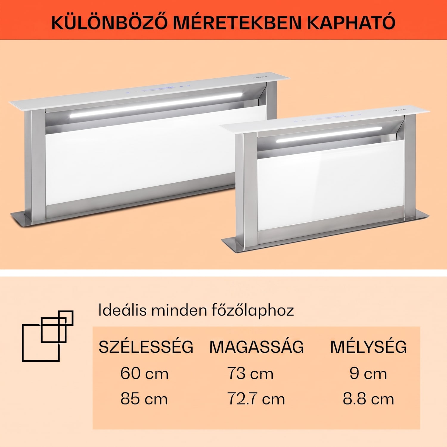 Royal Flush Eco, páraelszívó, 60 cm, 576 m³/ó, A+ 60 cm | Fehér | Rozsdamentes acél