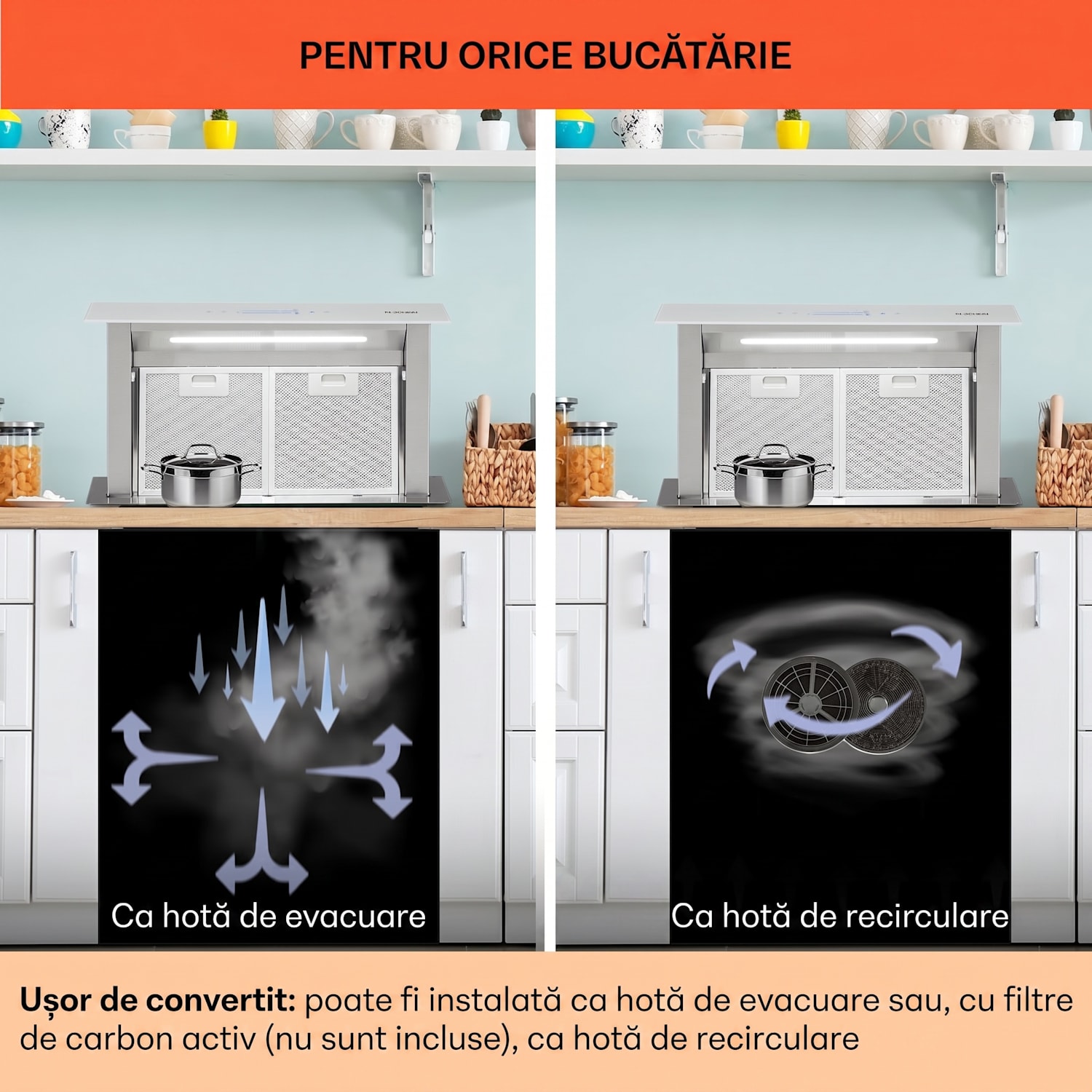 Royal Flush Eco, hotă, 60 cm, 604 m³/h, A+ 60 cm | Alb | Oțel inoxidabil