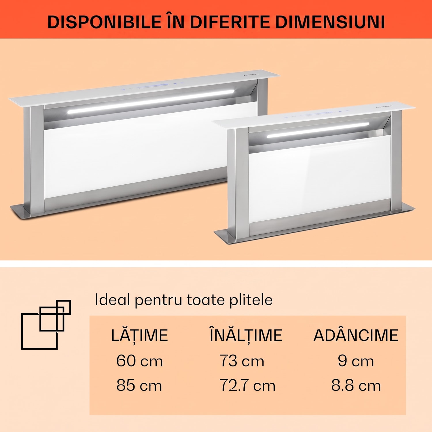 Royal Flush Eco, hotă, 60 cm, 604 m³/h, A+ 60 cm | Alb | Oțel inoxidabil