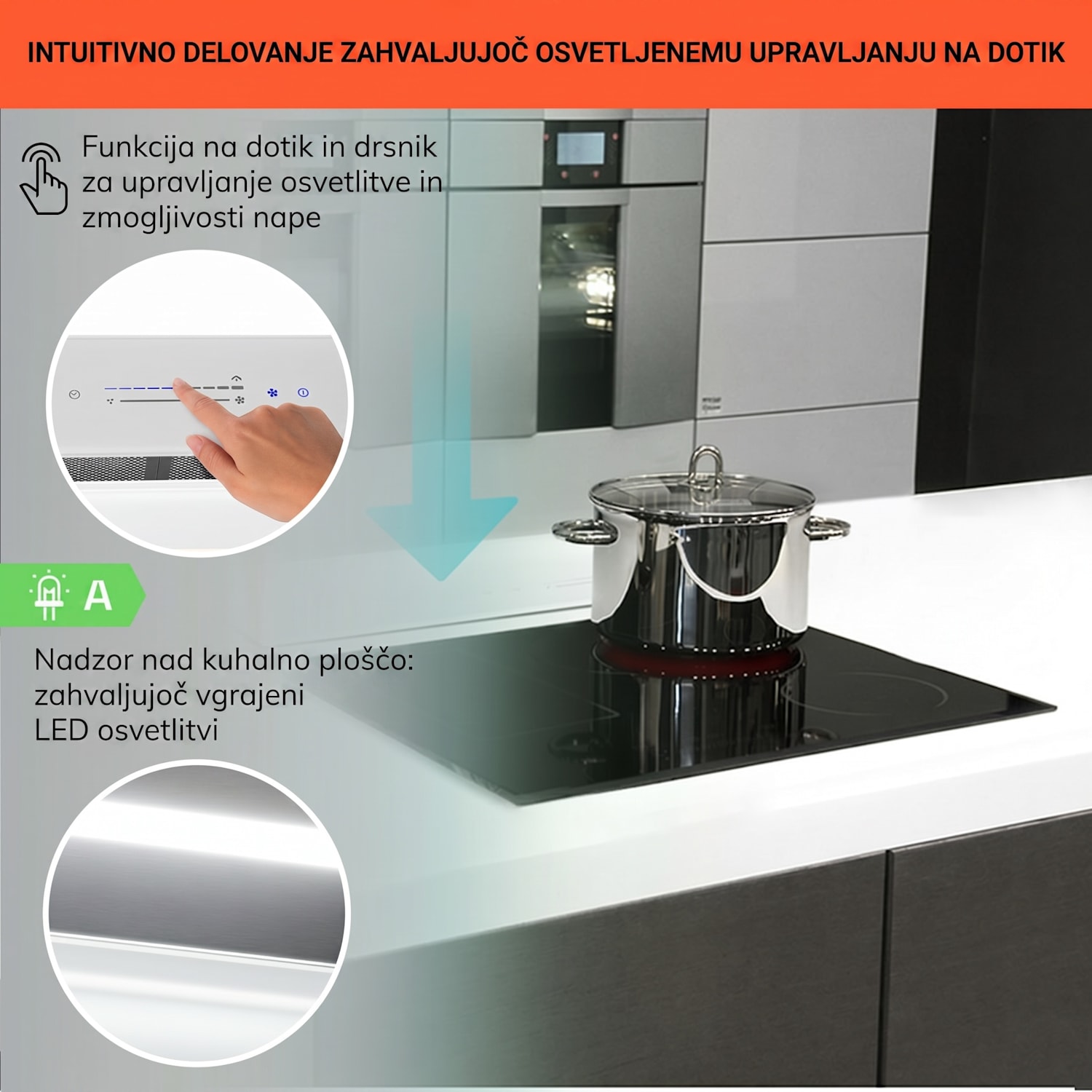 Royal Flush Eco, kuhinjska napa, 60 cm, 604 m³/h, A+ 60 cm | Bela | Nerjaveče jeklo