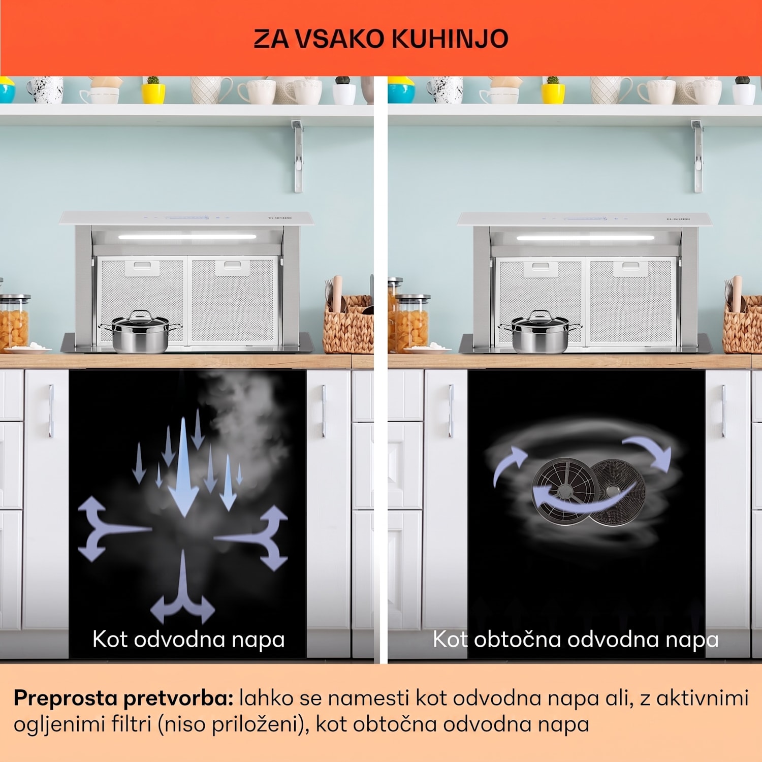 Royal Flush Eco, kuhinjska napa, 60 cm, 604 m³/h, A+ 60 cm | Bela | Nerjaveče jeklo