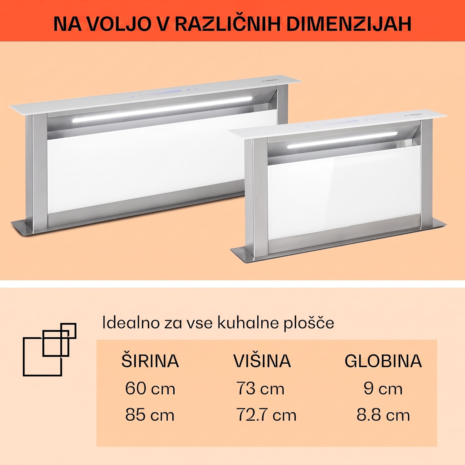 Royal Flush Eco, kuhinjska napa, 60 cm, 604 m³/h, A+ 60 cm | Bela | Nerjaveče jeklo